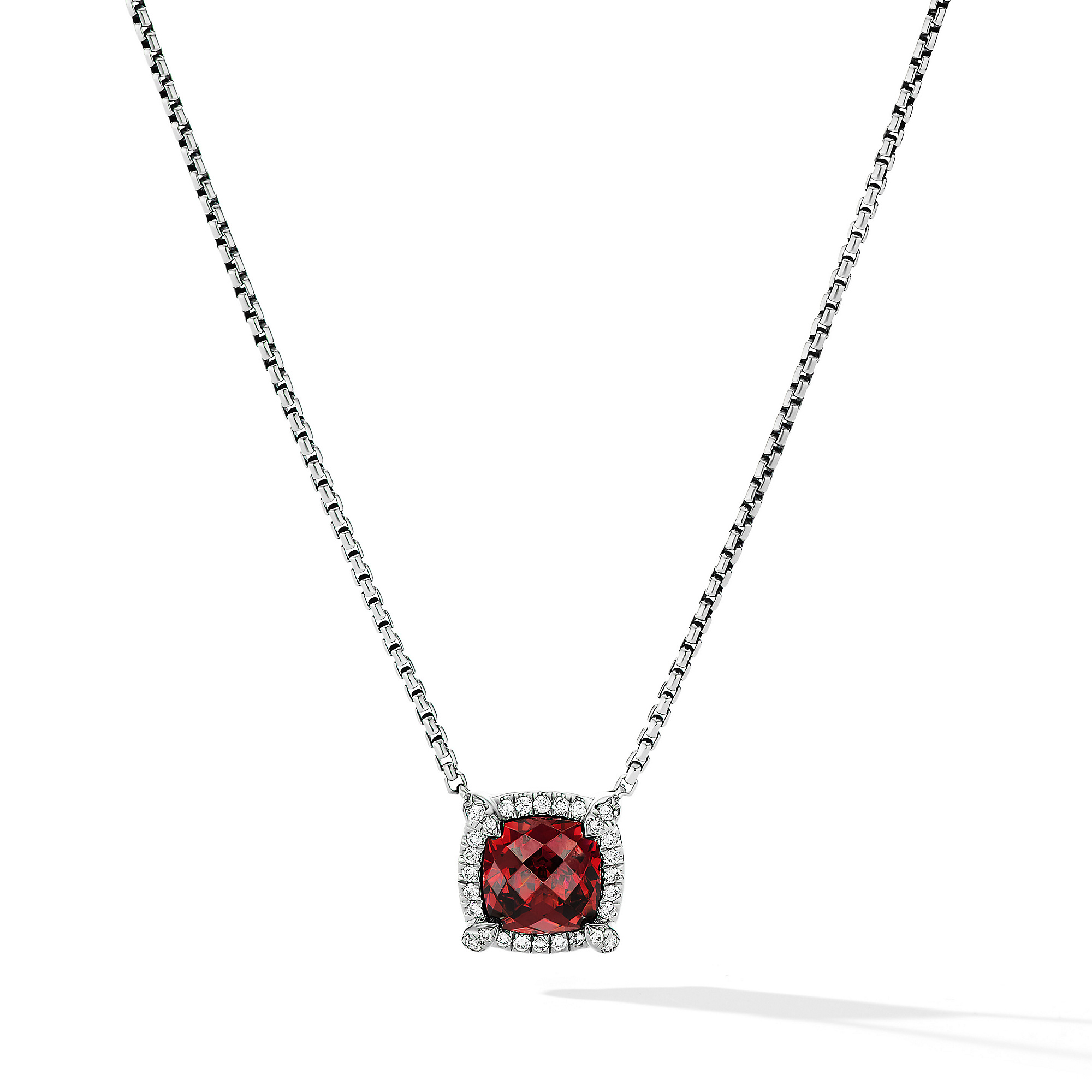 Petite Chatelaine® Pave Bezel Pendant Necklace with Rhodolite Garnet and Diamonds