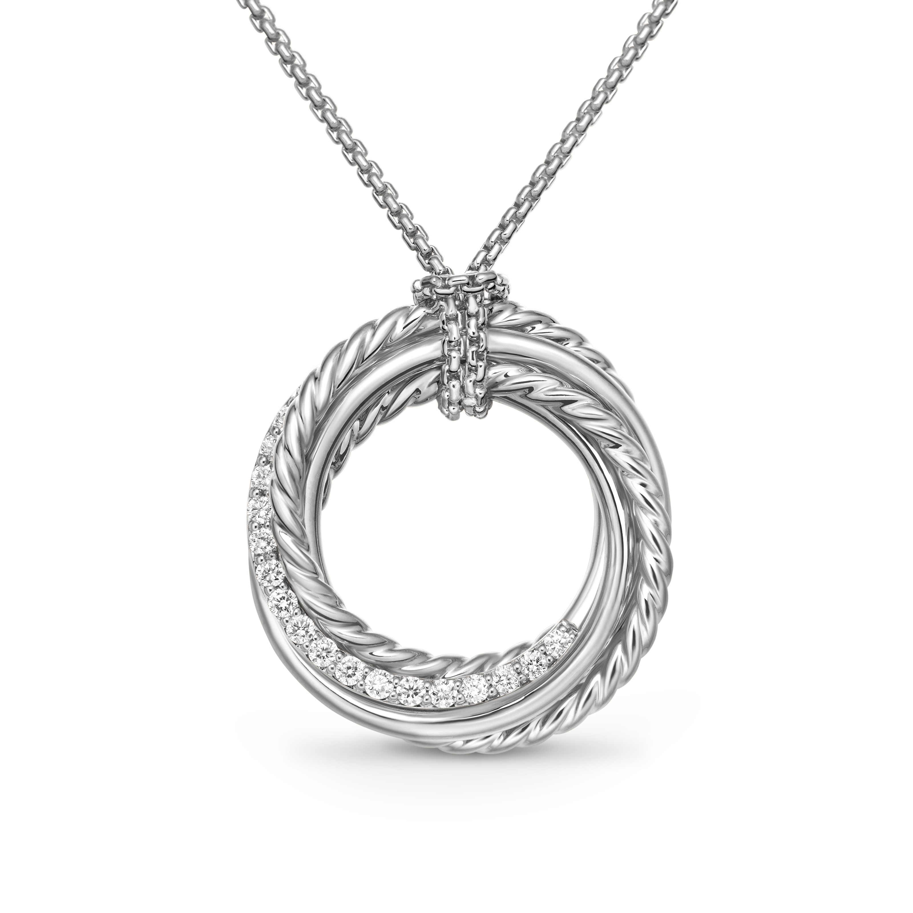 Crossover Pendant Necklace in Sterling Silver with Diamonds, 21mm