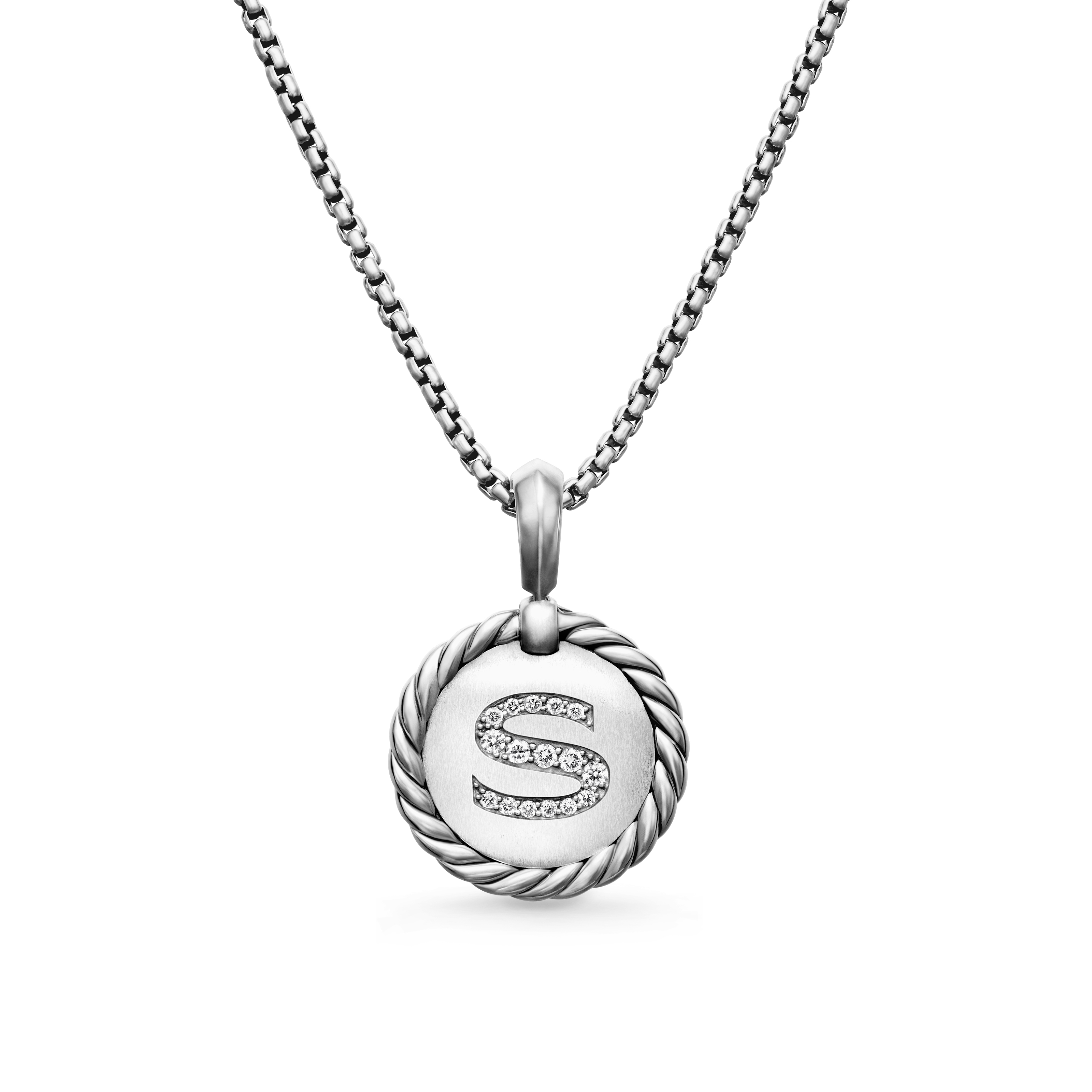 Initial Charm Necklace in Sterling Silver with Diamond S