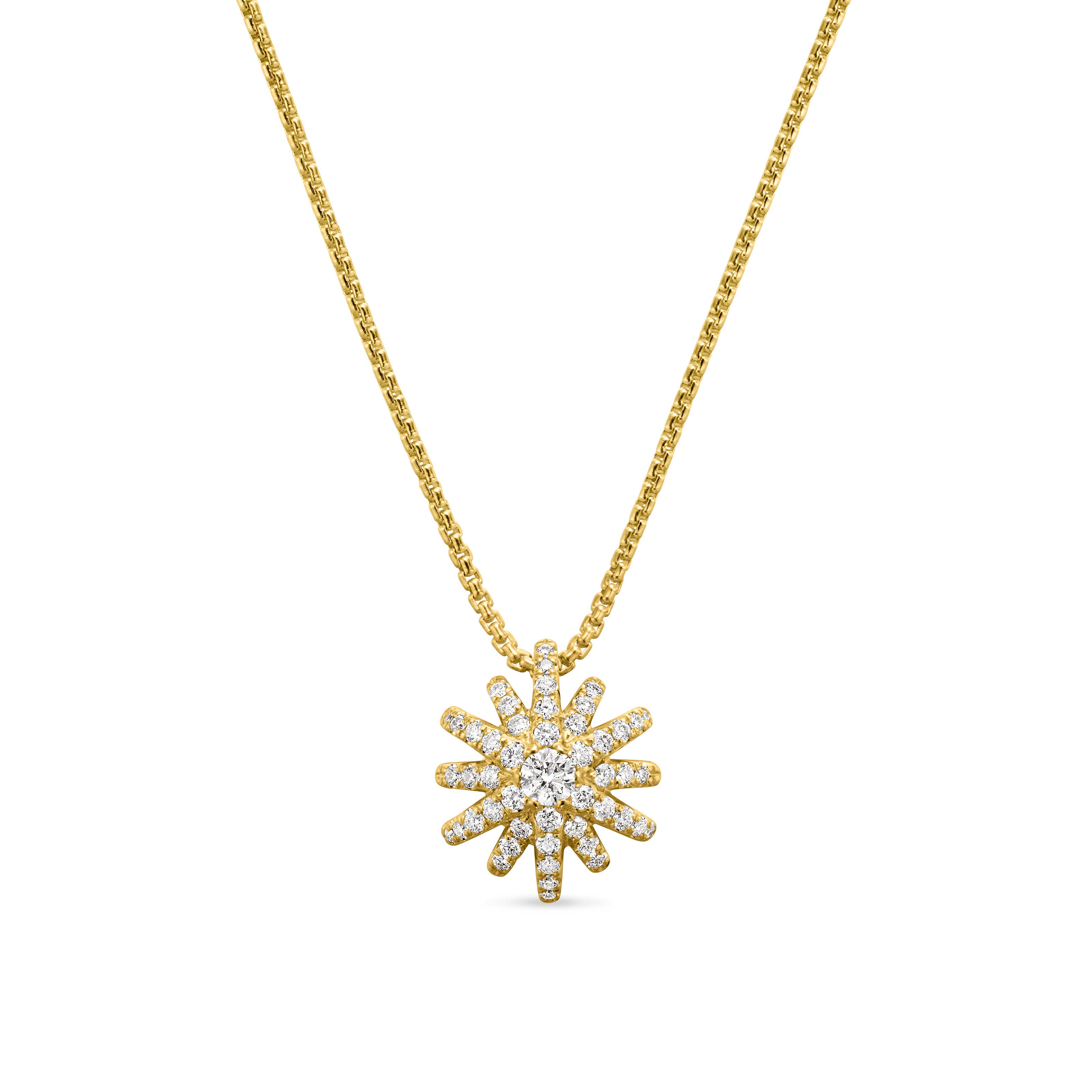 Starburst Pendant Necklace in 18K Yellow Gold with Full Pave Diamonds