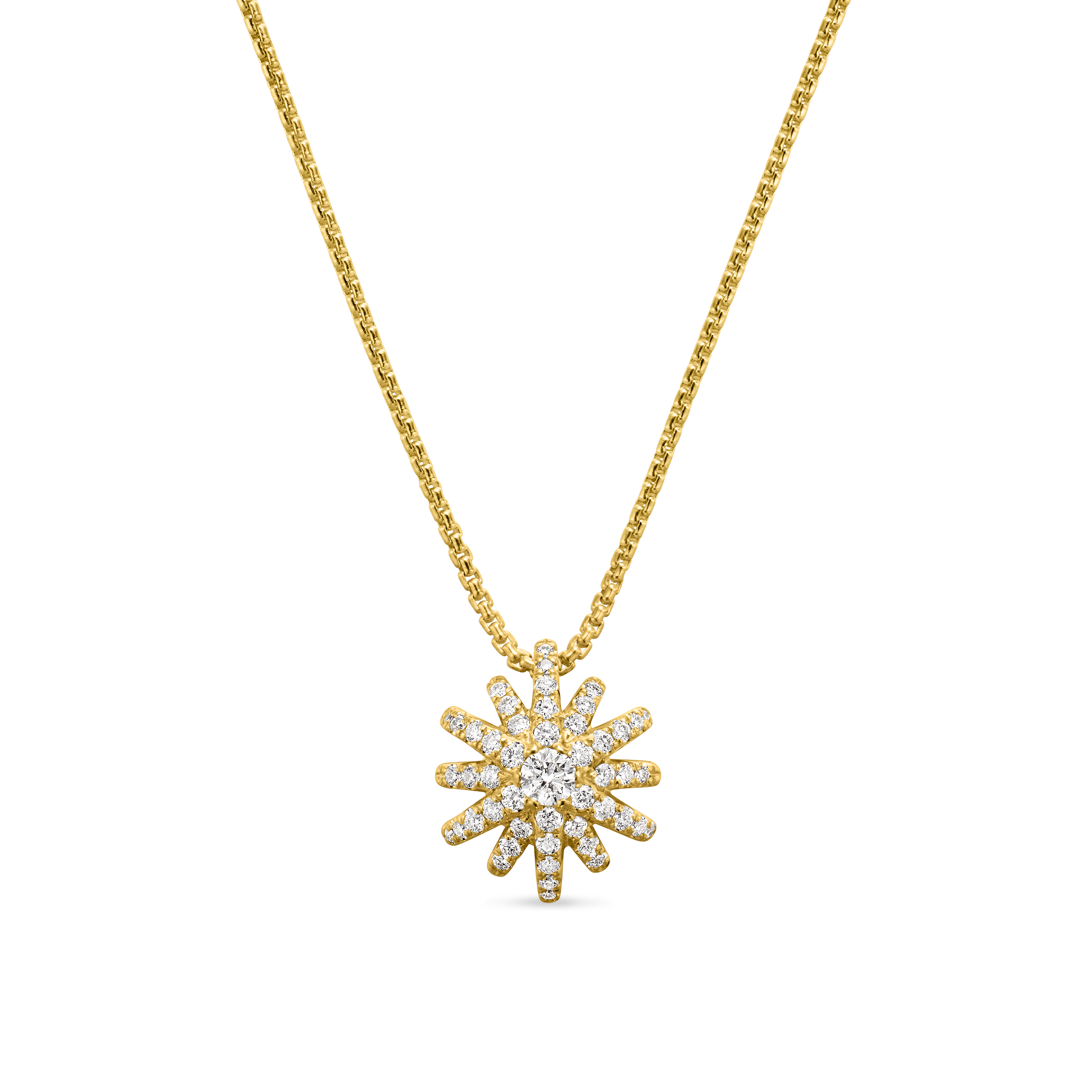 Starburst Pendant Necklace in 18K Yellow Gold with Diamonds, 11mm