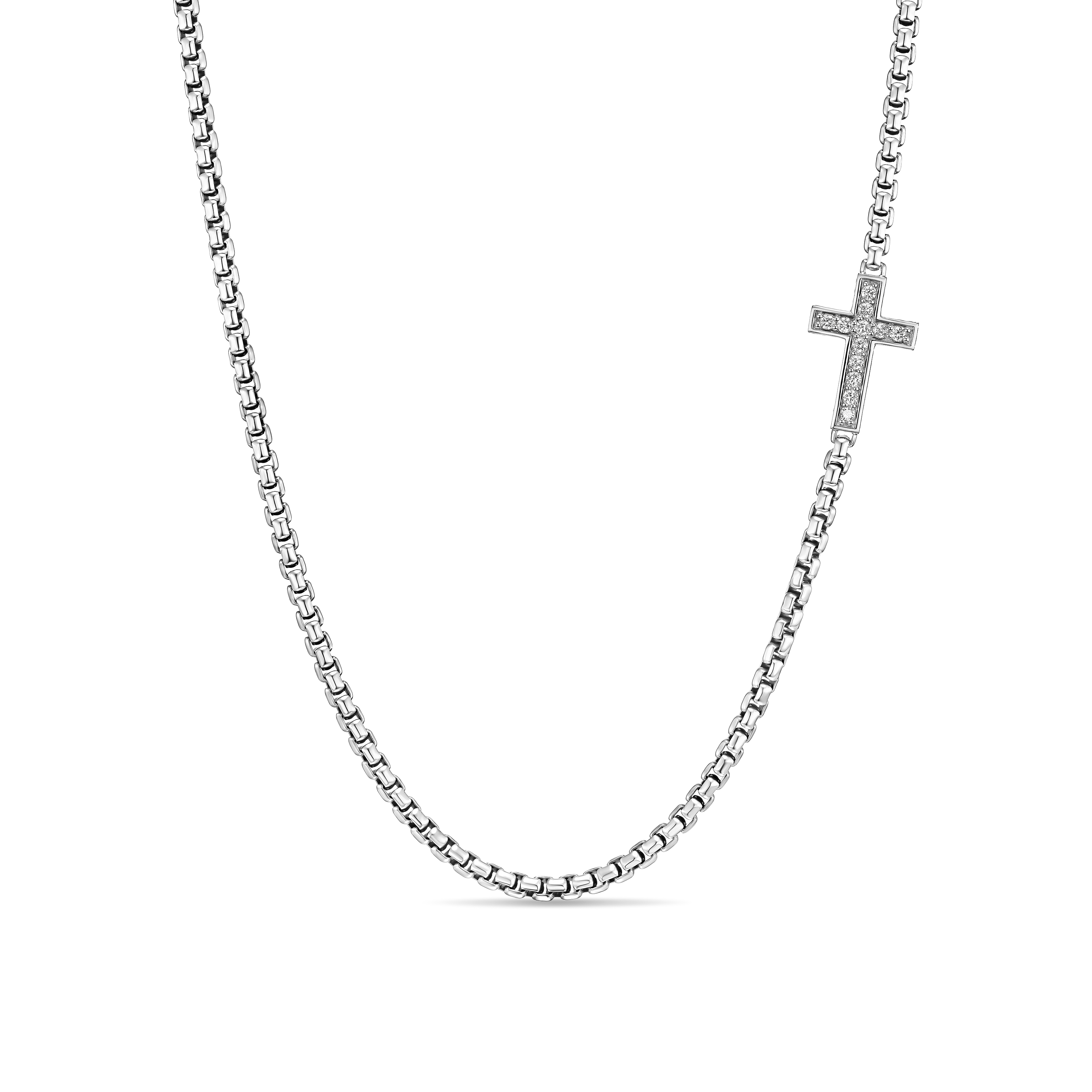 Cross Station Necklace in Sterling Silver with Diamonds, 5mm