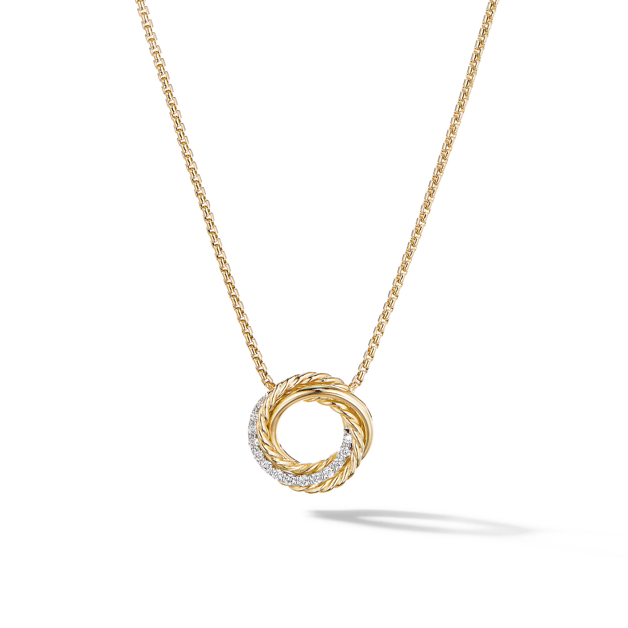 Crossover Pendant Necklace in 18K Yellow Gold with Pave Diamonds