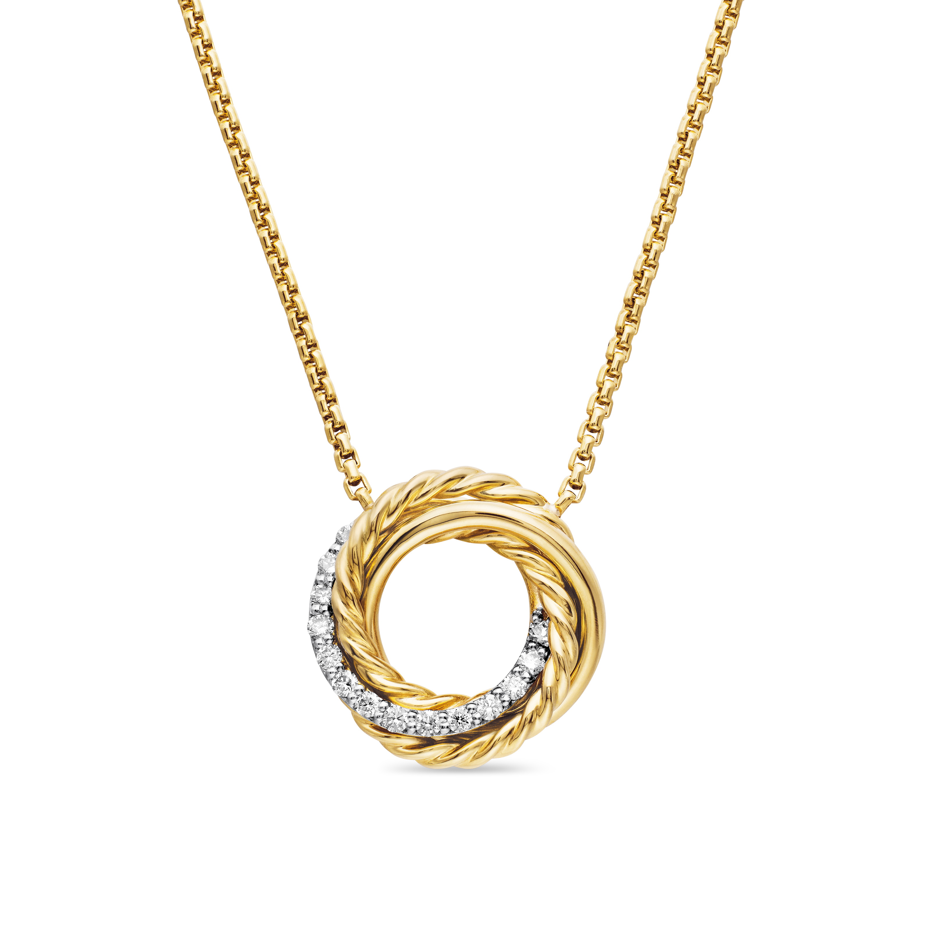 Crossover Pendant Necklace in 18K Yellow Gold with Diamonds, 14.5mm