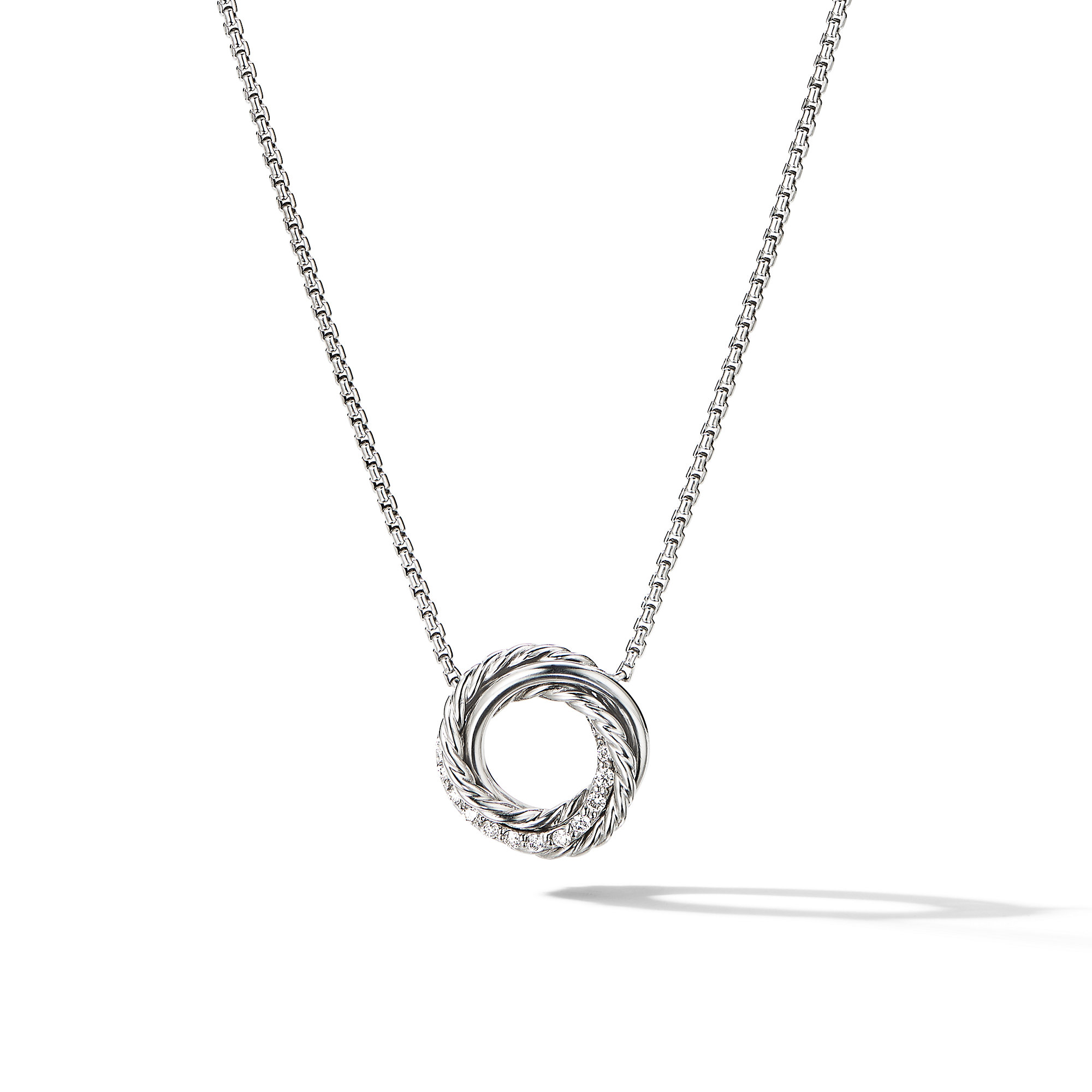 Crossover Pendant Necklace in Sterling Silver with Diamonds, 14.5mm