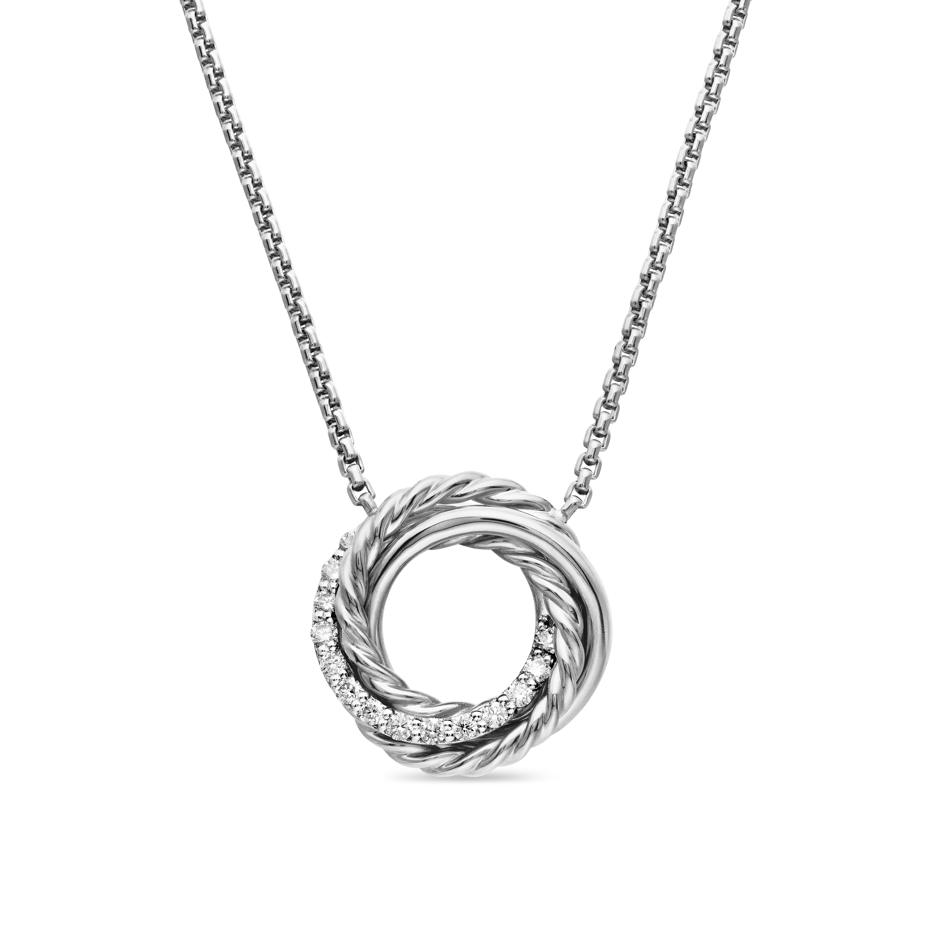 Crossover Pendant Necklace in Sterling Silver with Diamonds, 14.5mm
