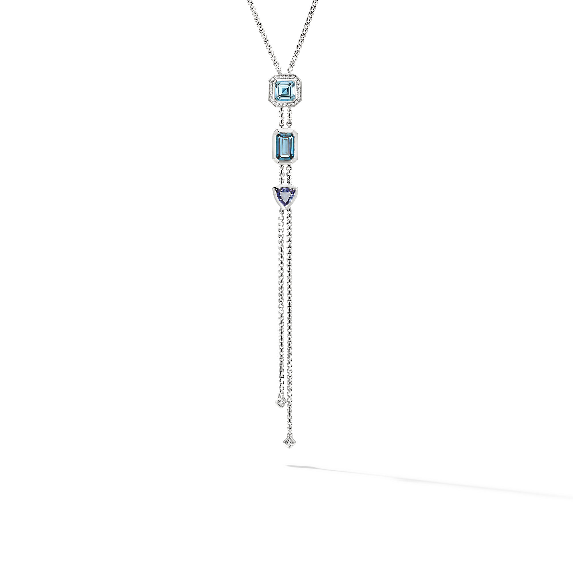 Novella Y Necklace with Blue Topaz and Pave Diamonds