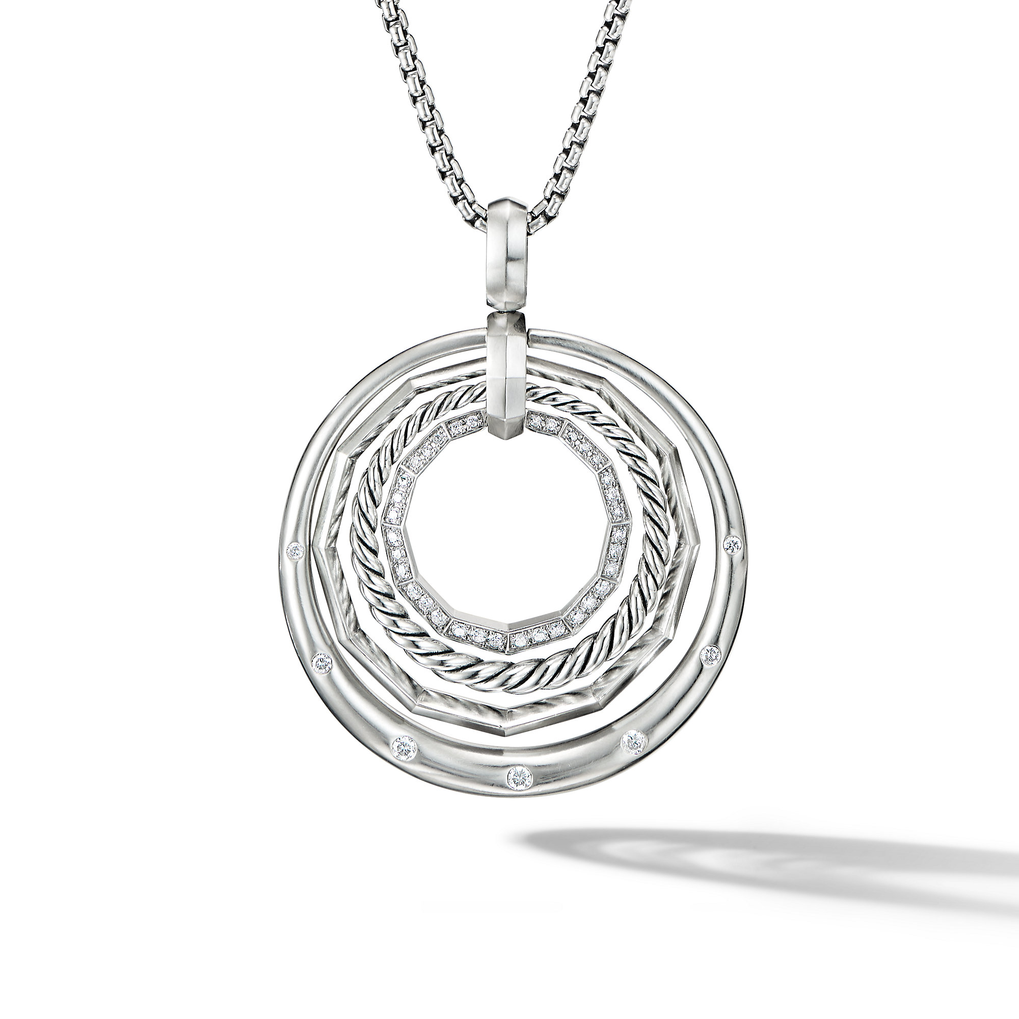 Stax Pendant Necklace in Sterling Silver with Pave Diamonds