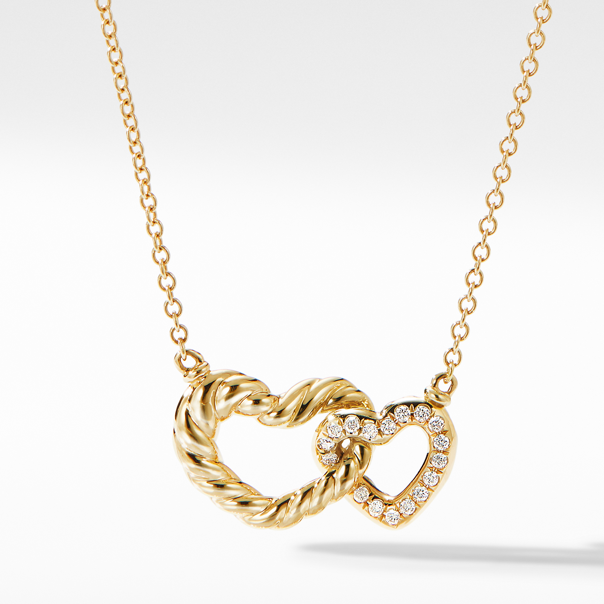 Cable Collectibles® Interlocking Heart Necklace in 18K Yellow Gold with Pave Diamonds