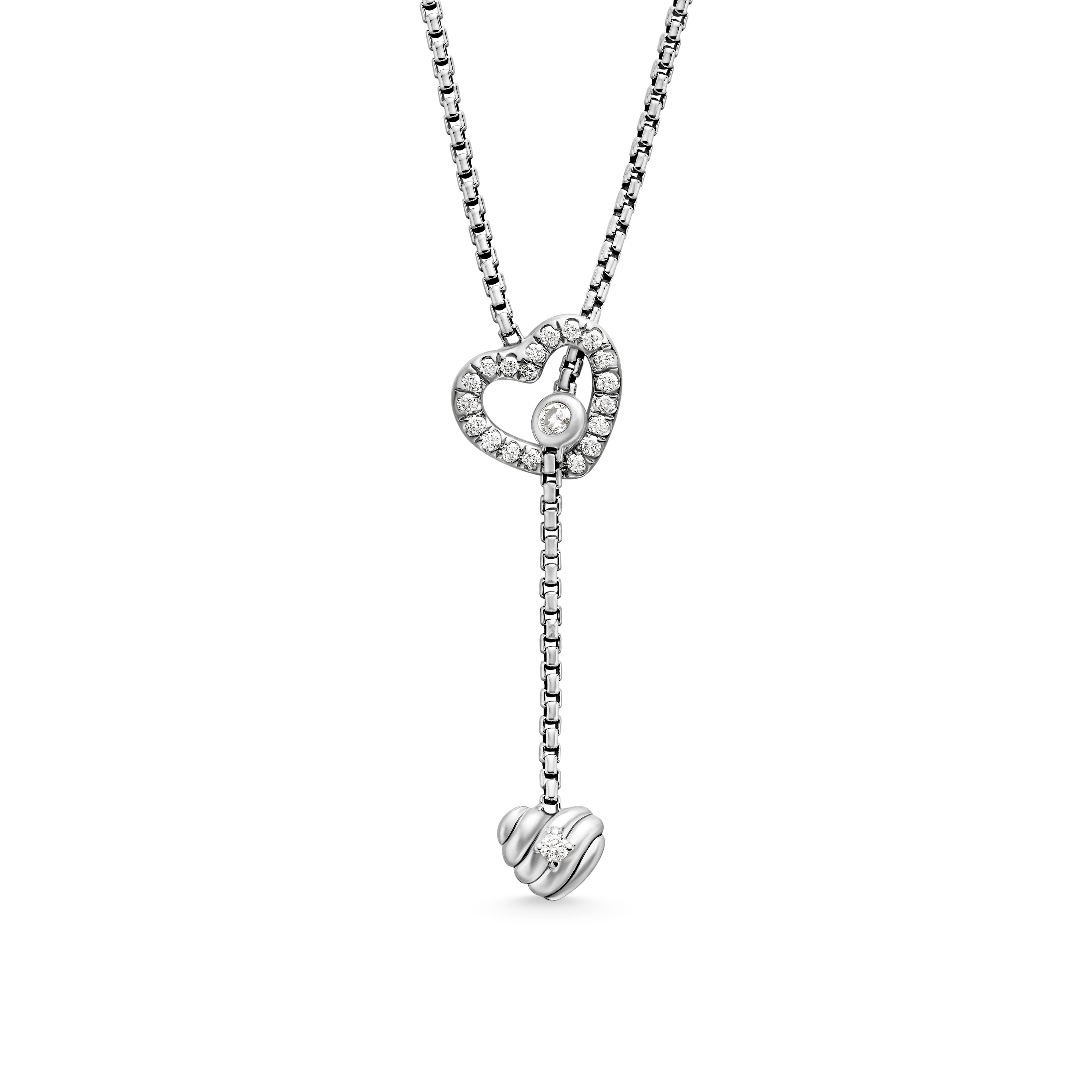 Cable Collectibles® Heart Y Necklace in Sterling Silver with Diamonds