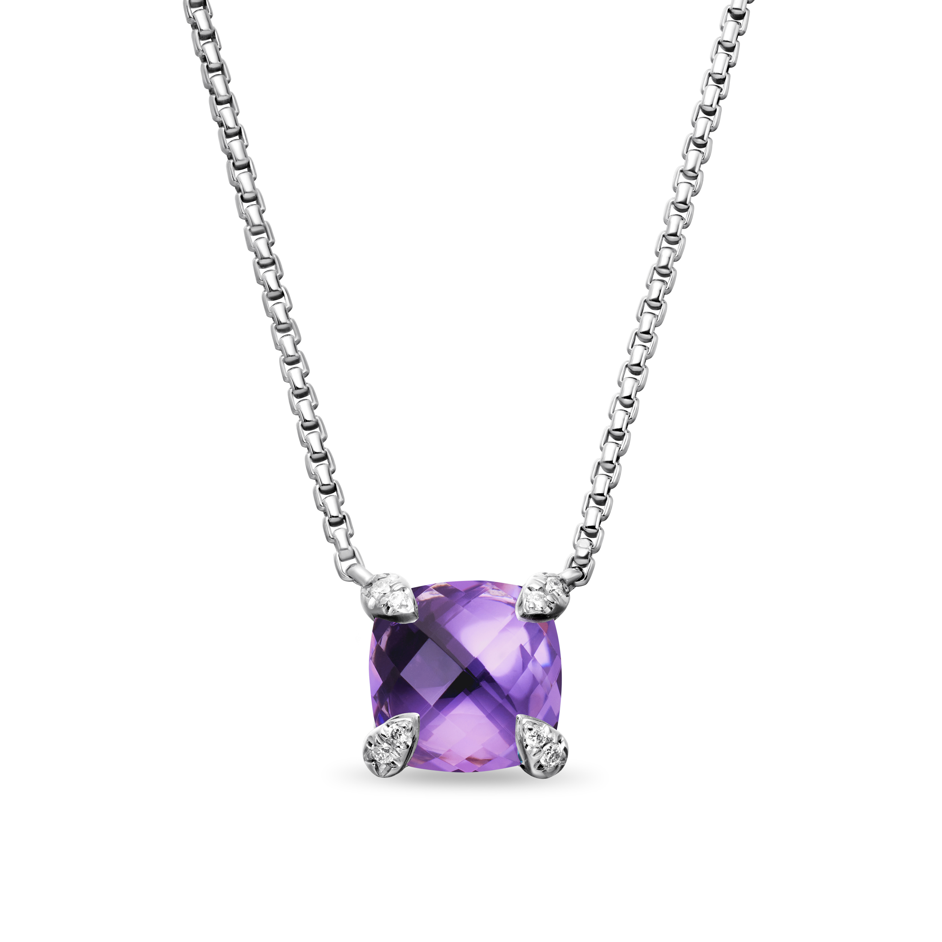 Petite Chatelaine® Pendant Necklace in Sterling Silver with Amethyst and Pave Diamonds