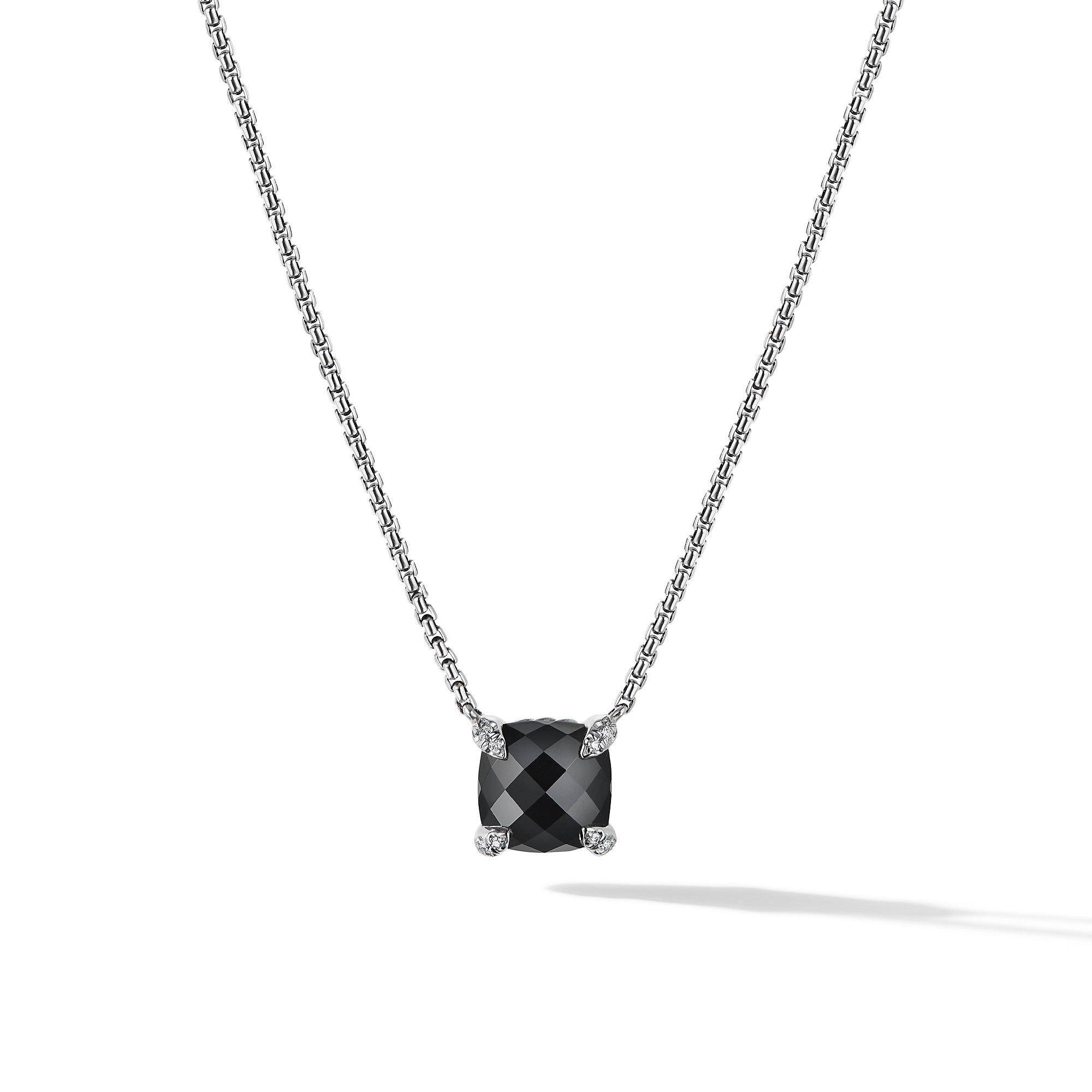 Petite Chatelaine® Pendant Necklace in Sterling Silver with Black Onyx and Pave Diamonds