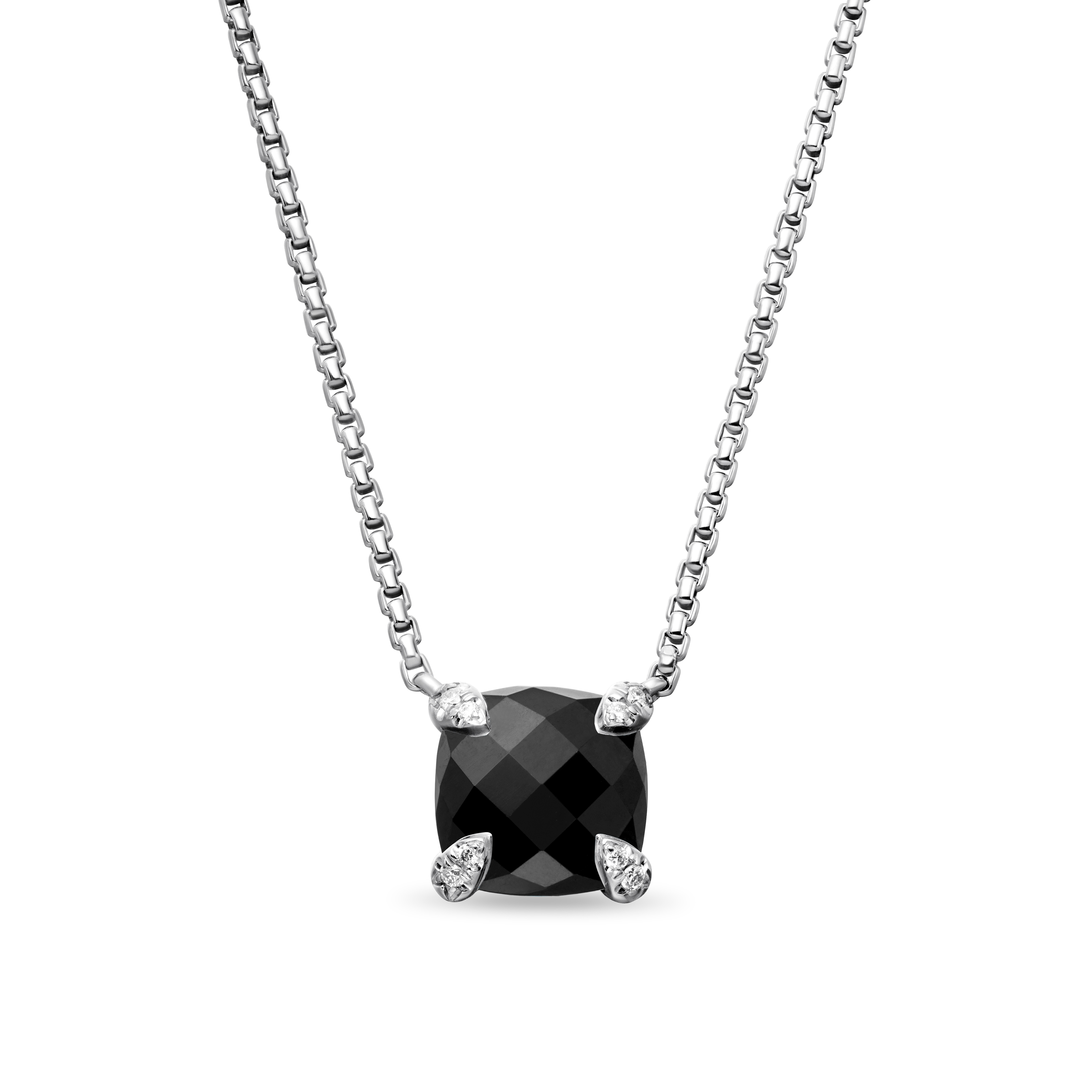 Petite Chatelaine® Pendant Necklace in Sterling Silver with Black Onyx and Diamonds, 9mm