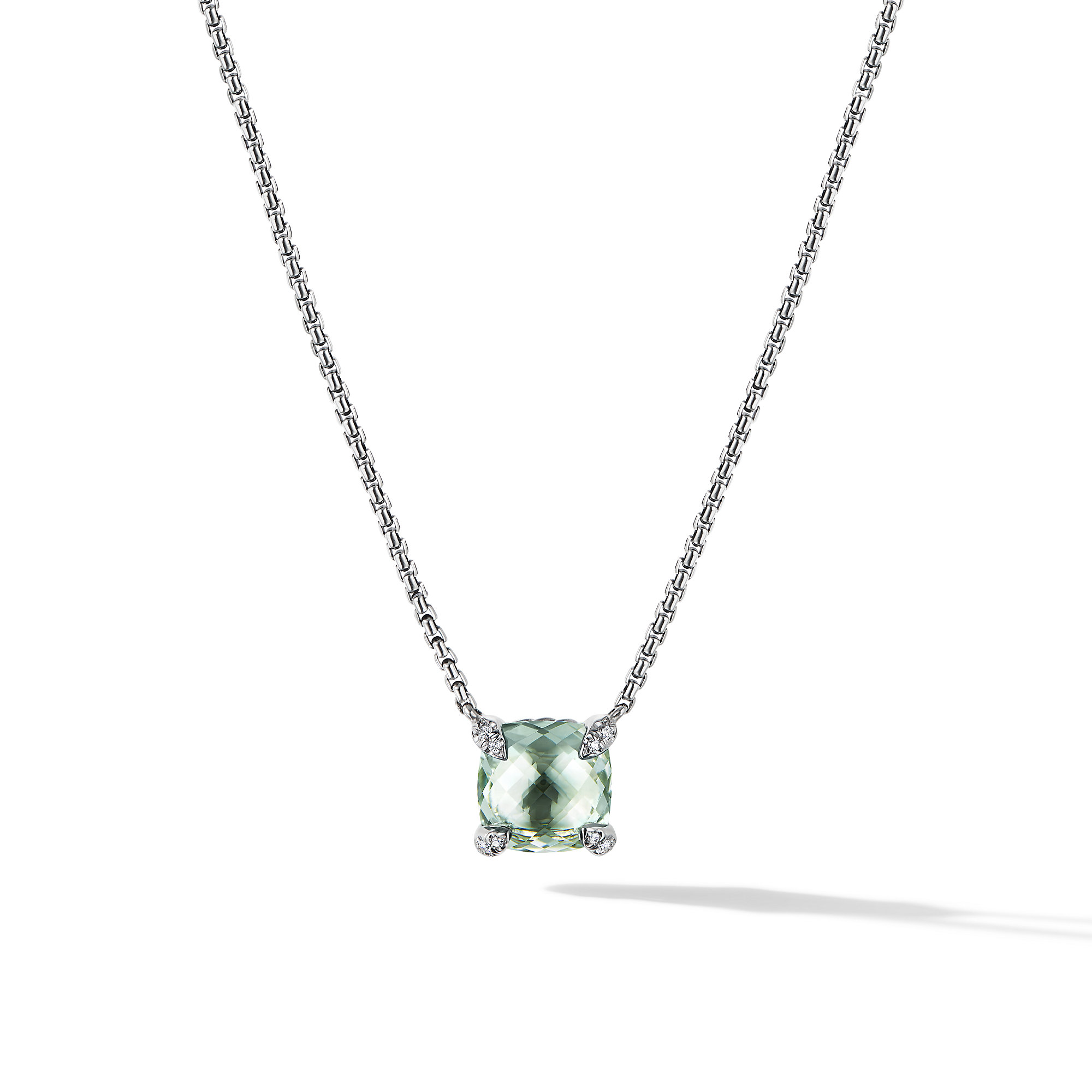 Petite Chatelaine® Pendant Necklace in Sterling Silver with Prasiolite and Pave Diamonds