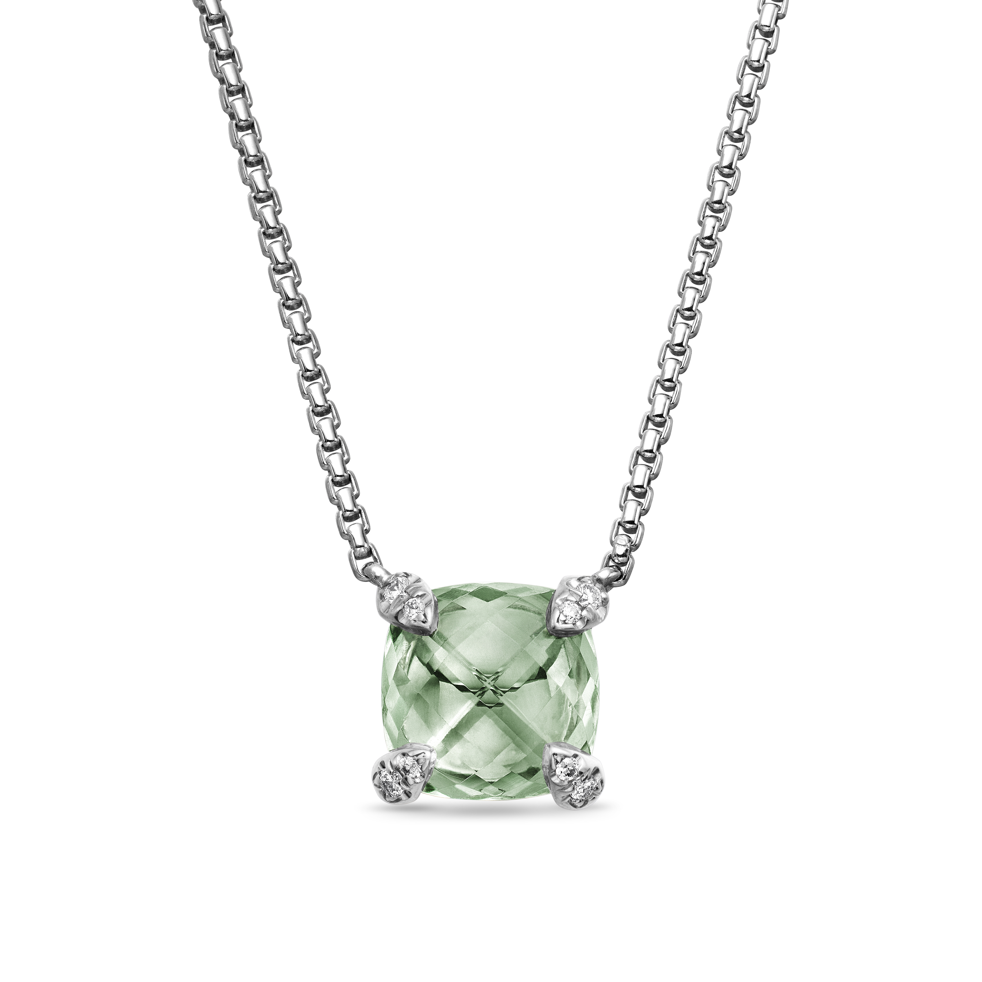 Petite Chatelaine® Pendant Necklace in Sterling Silver with Prasiolite and Diamonds, 9mm