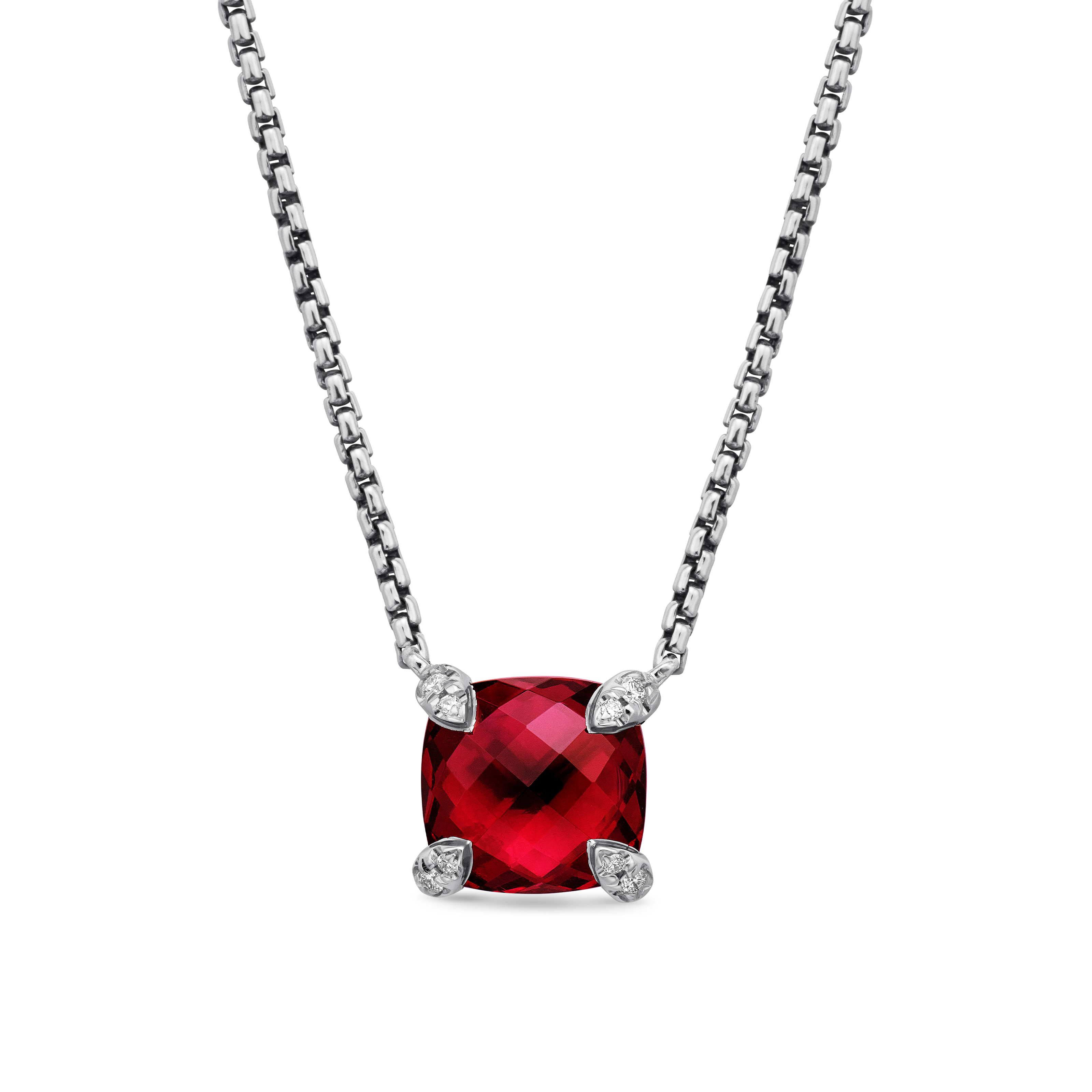 Petite Chatelaine® Pendant Necklace in Sterling Silver with Rhodolite Garnet and Diamonds, 9mm