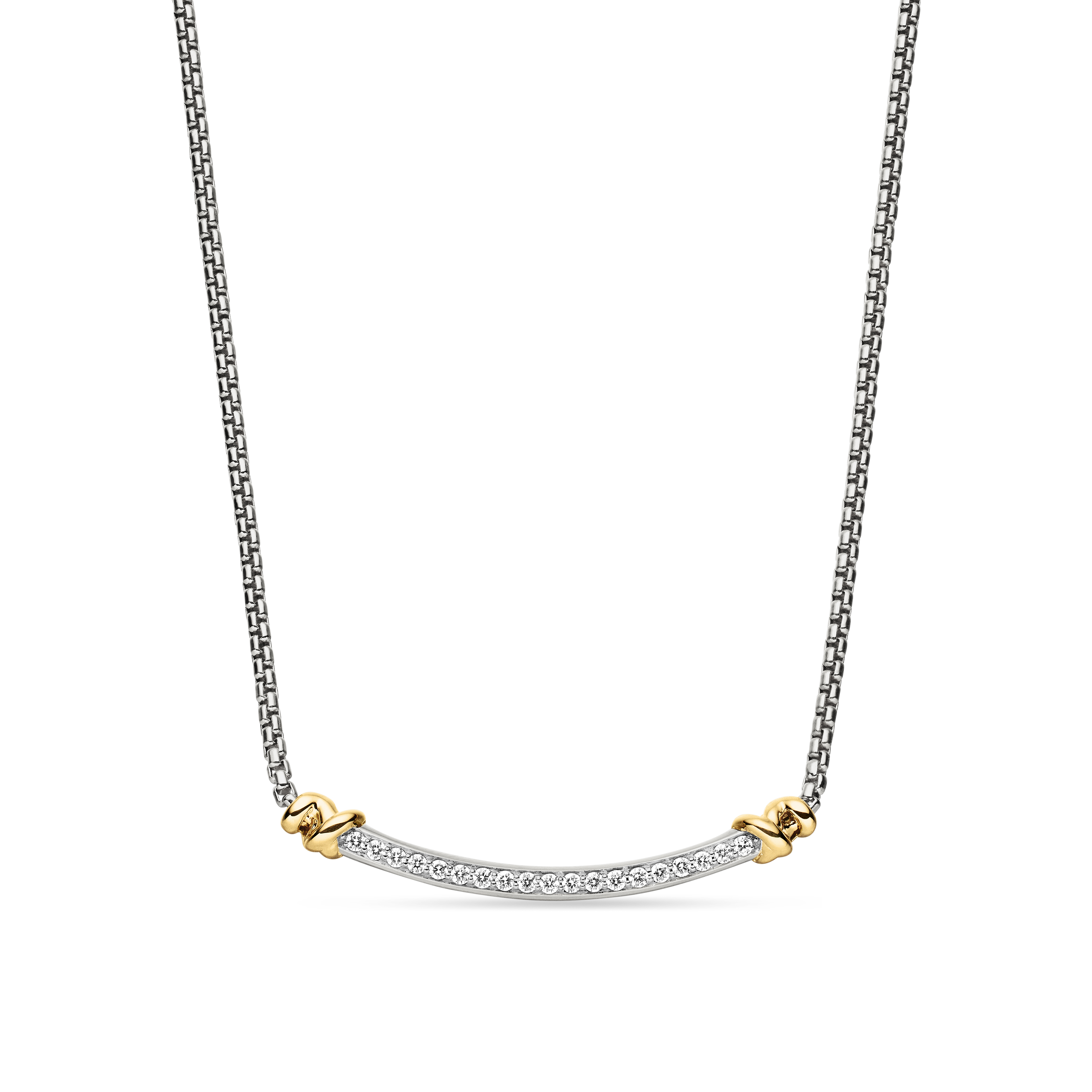 Petite Helena Wrap Station Necklace in Sterling Silver with 18K Yellow Gold and Diamonds, 29mm