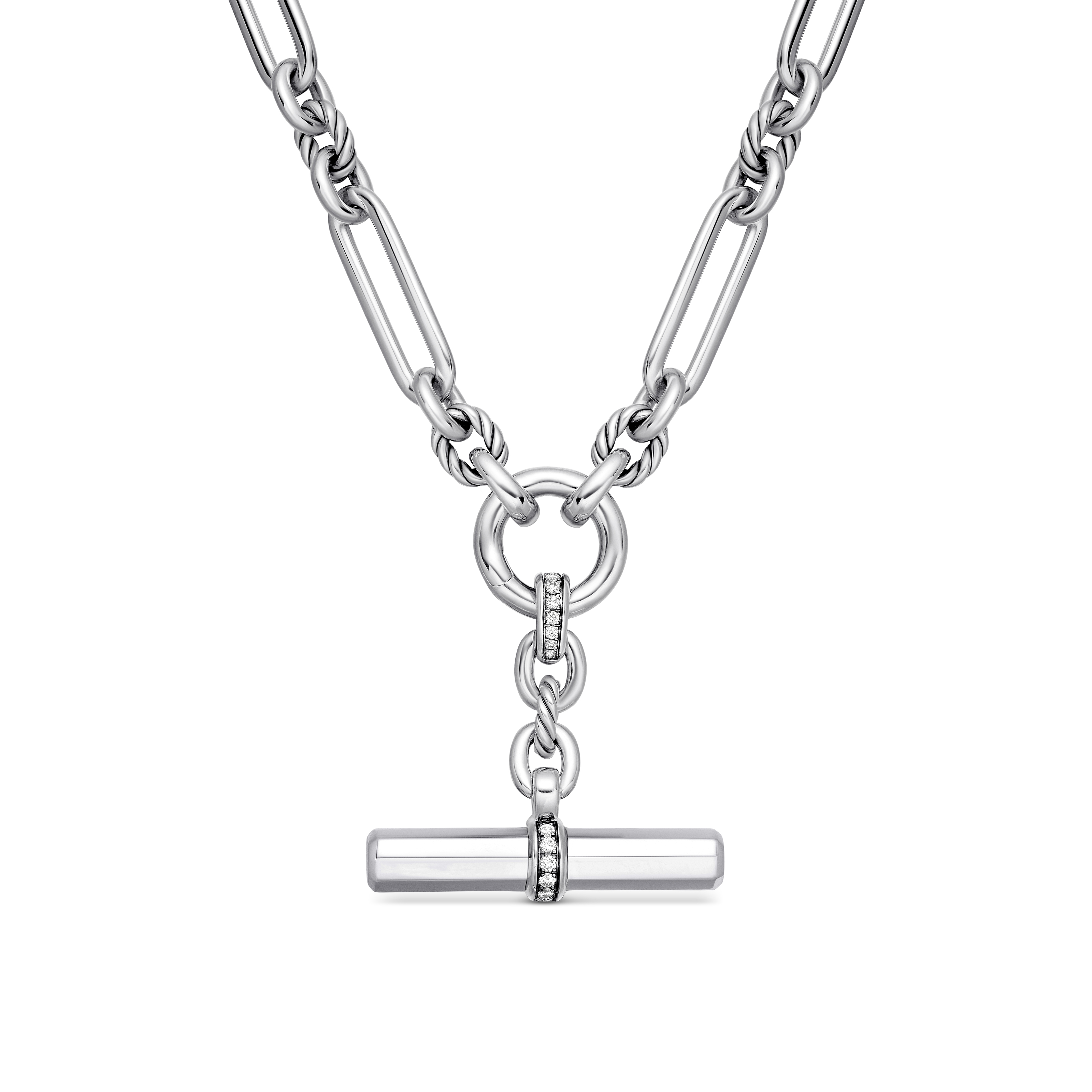 Lexington E/W Chain Necklace in Sterling Silver with Pave Diamonds