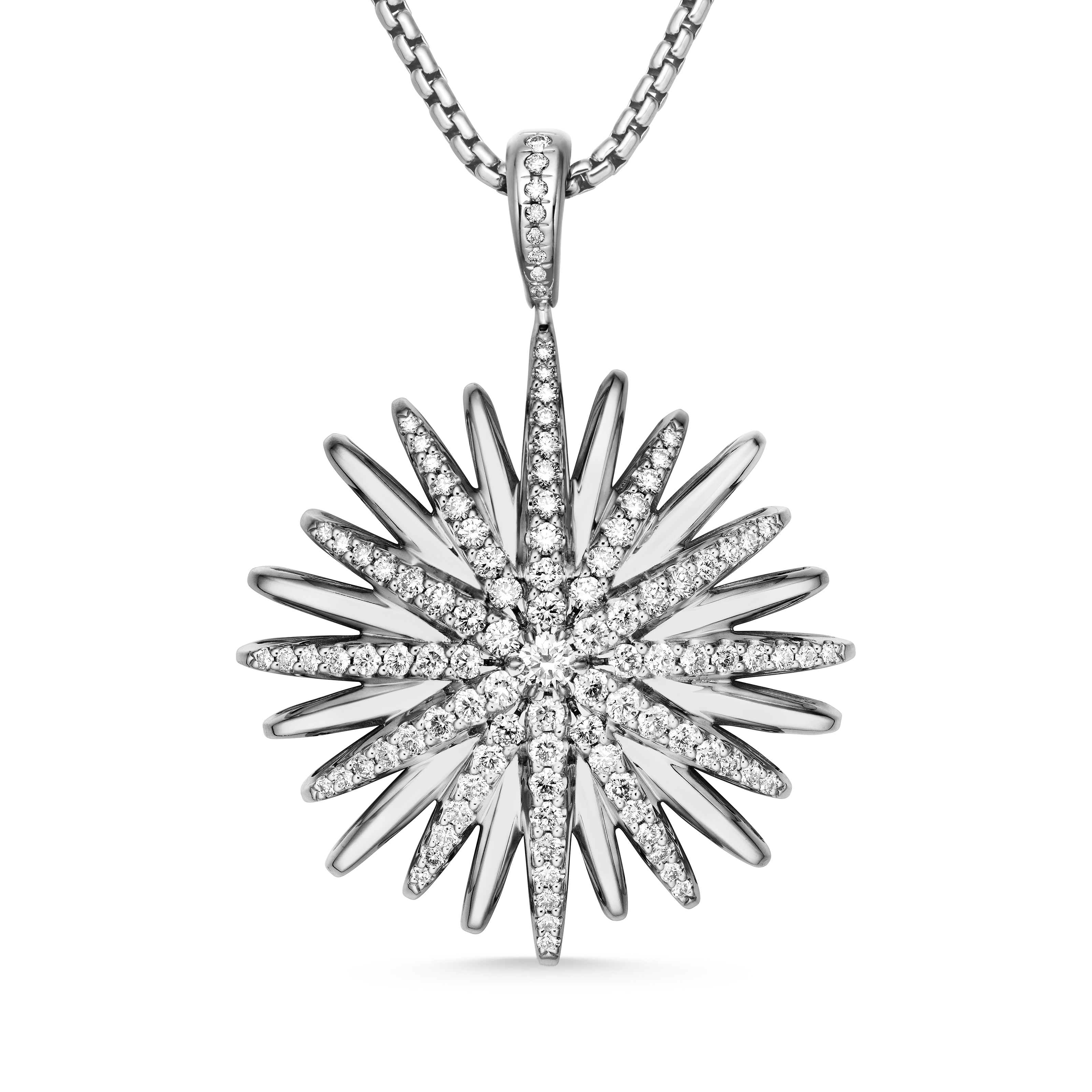 Starburst Pendant in Sterling Silver with Pave Diamonds