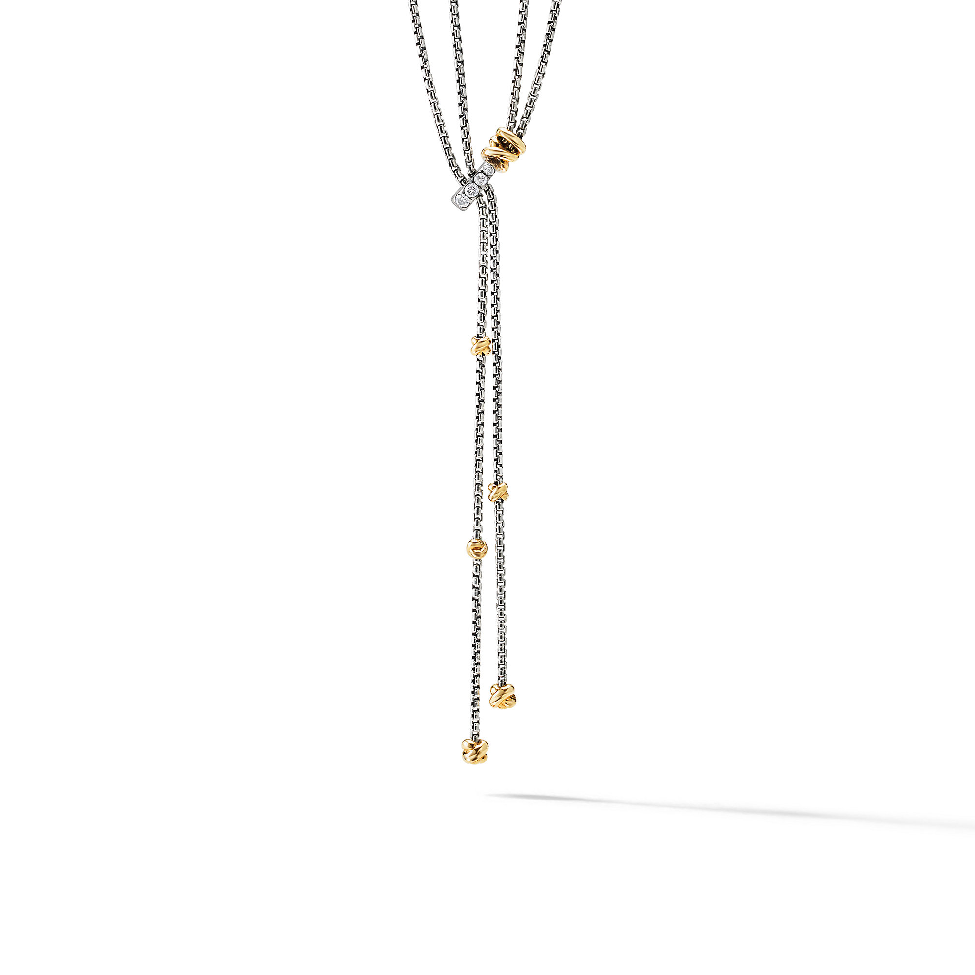 Petite Helena Y Necklace in Sterling Silver with 18K Yellow Gold and Pave Diamonds
