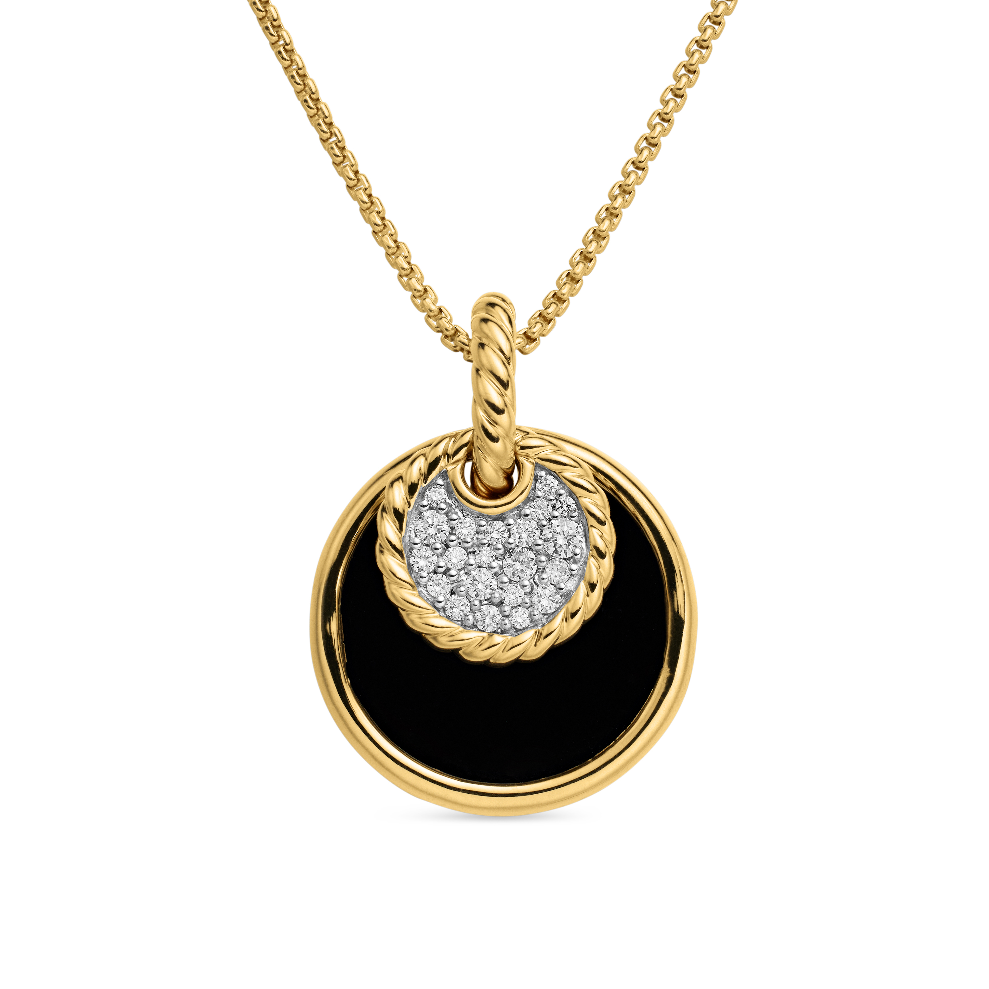DY Elements® Convertible Pendant Necklace in 18K Yellow Gold with Pave Diamonds and Black Onyx Reversible to Mother of Pearl