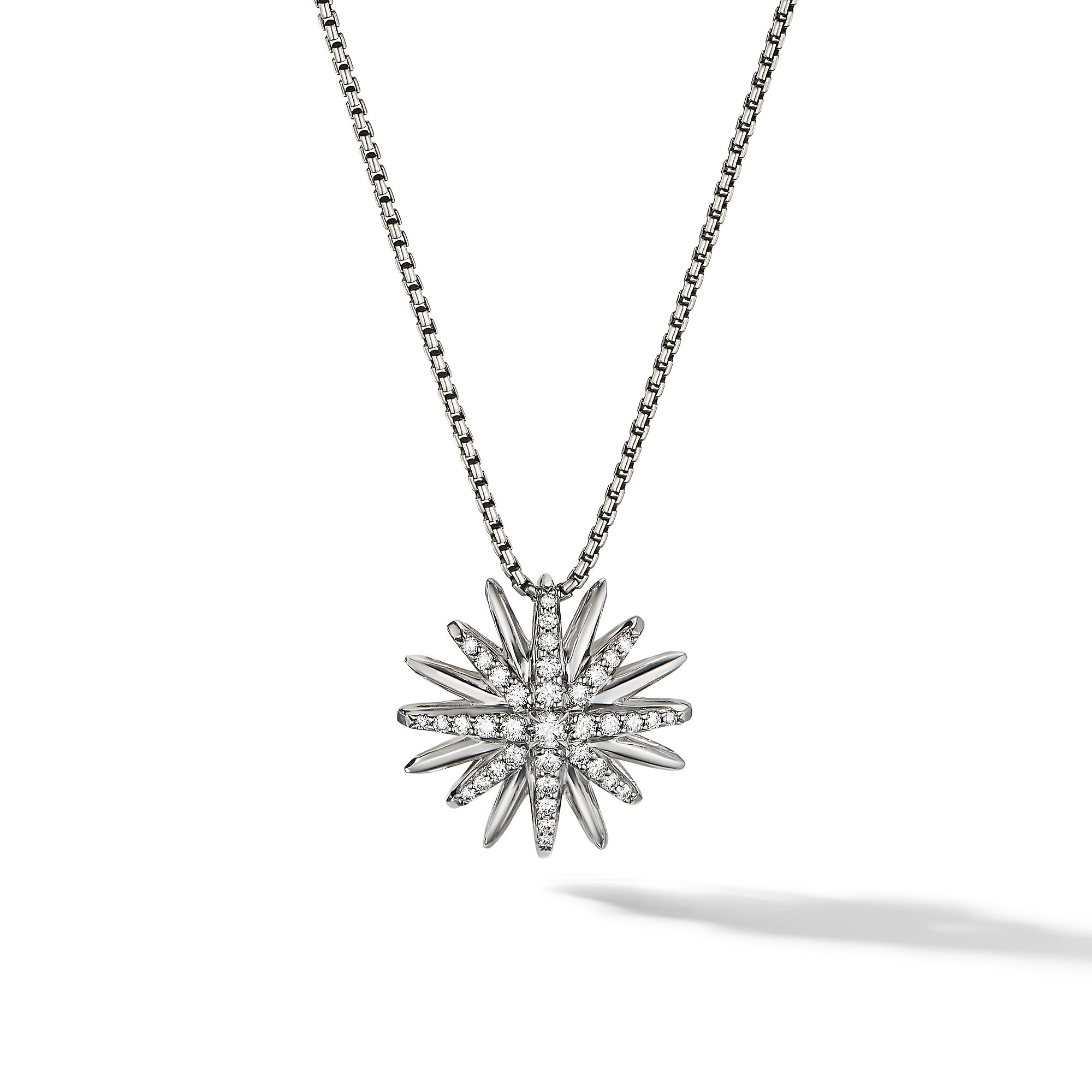Starburst Pendant Necklace in Sterling Silver with Pave Diamonds