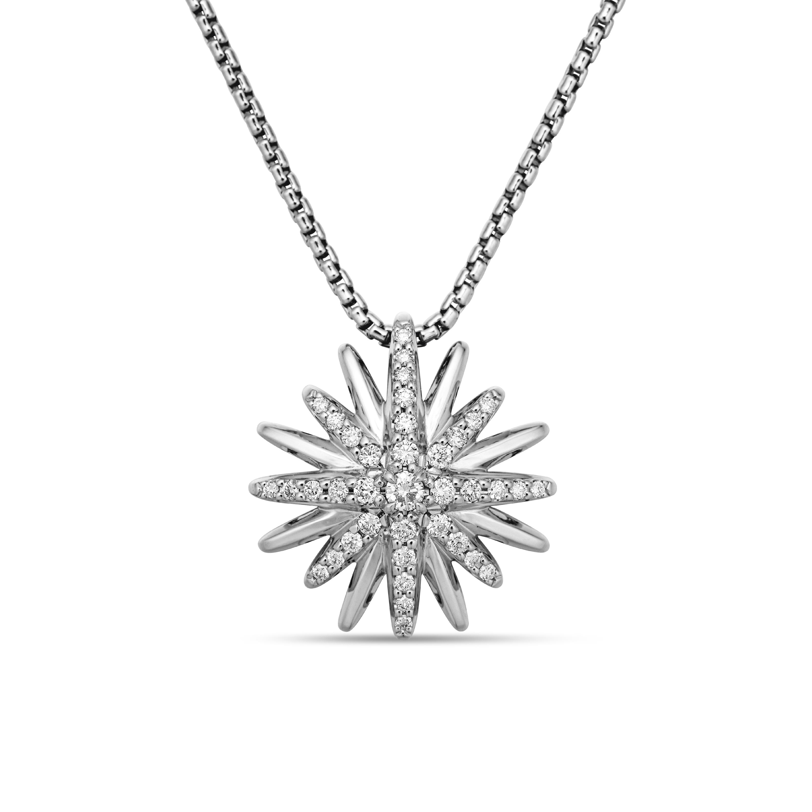 Starburst Pendant Necklace in Sterling Silver with Pave Diamonds