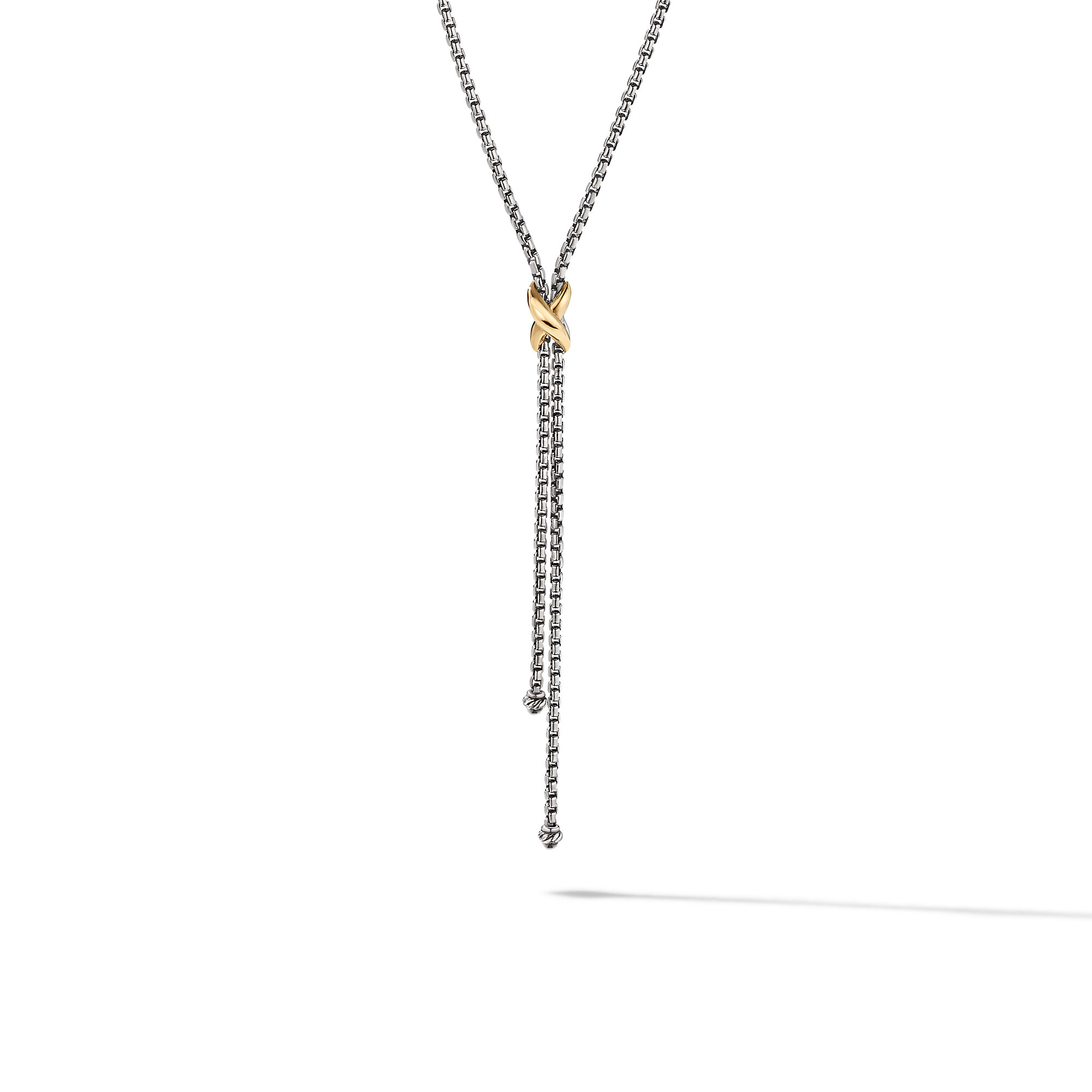 Petite X Lariat Necklace in Sterling Silver with 18K Yellow Gold