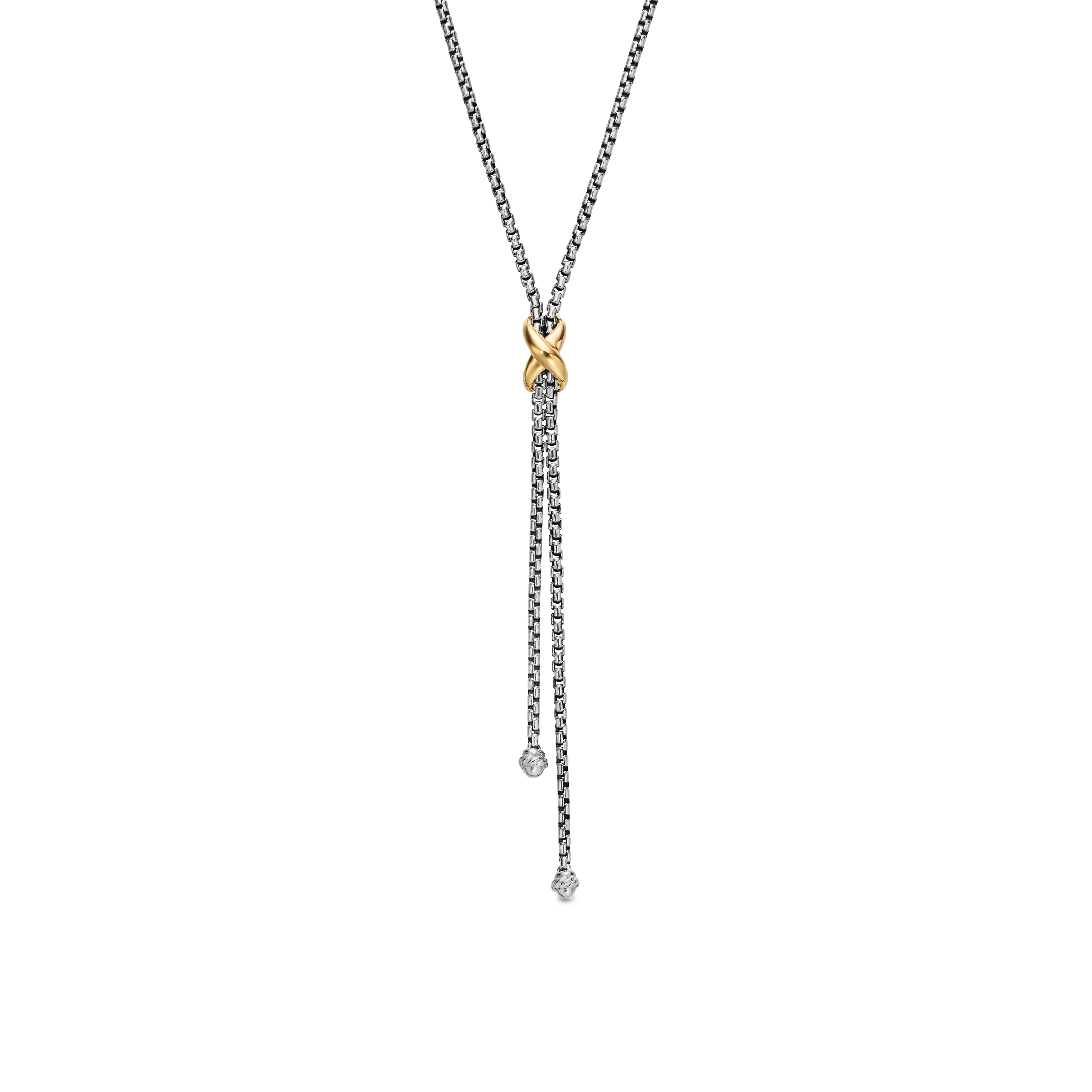 Petite X Lariat Necklace in Sterling Silver with 18K Yellow Gold