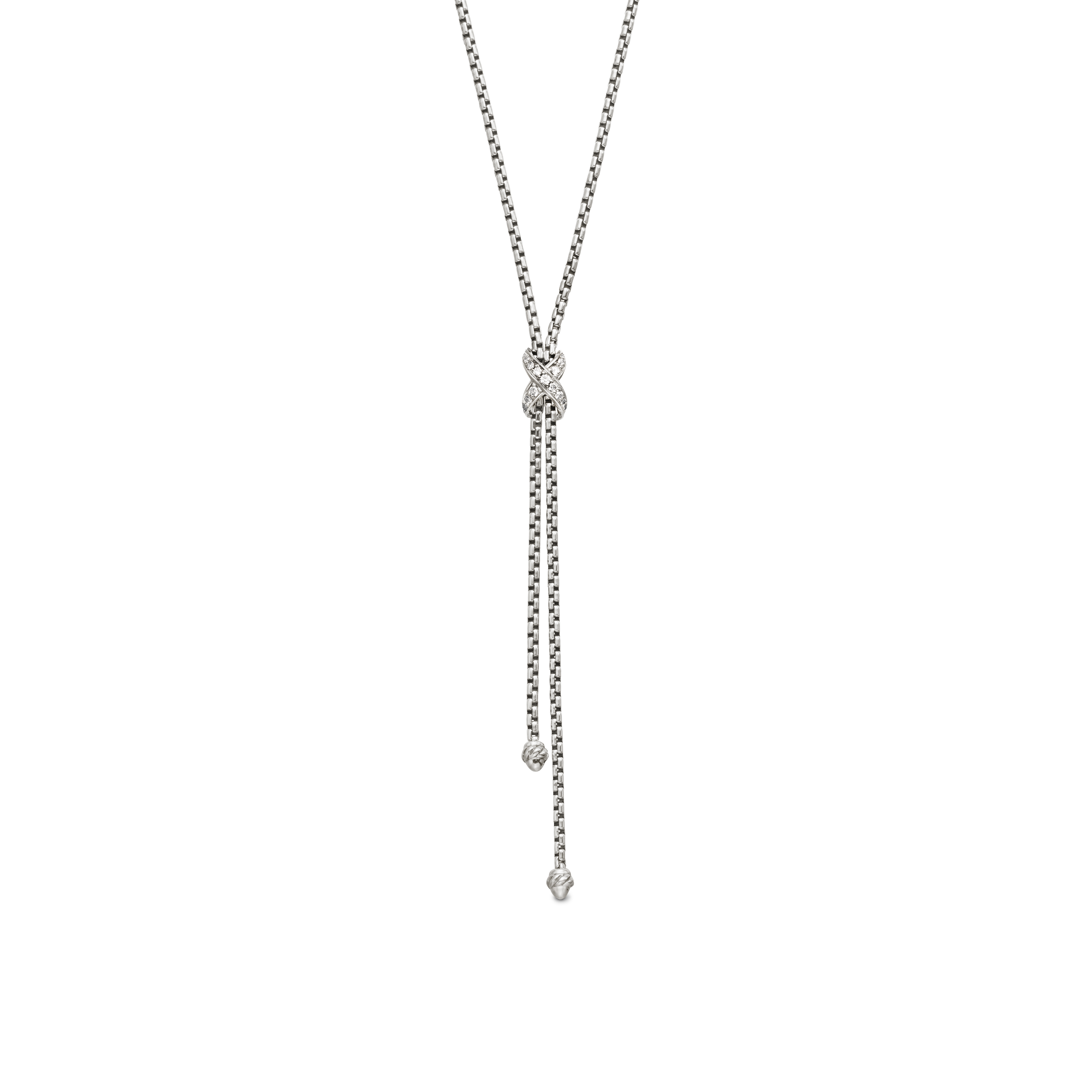Petite X Lariat Necklace in Sterling Silver with Pave Diamonds