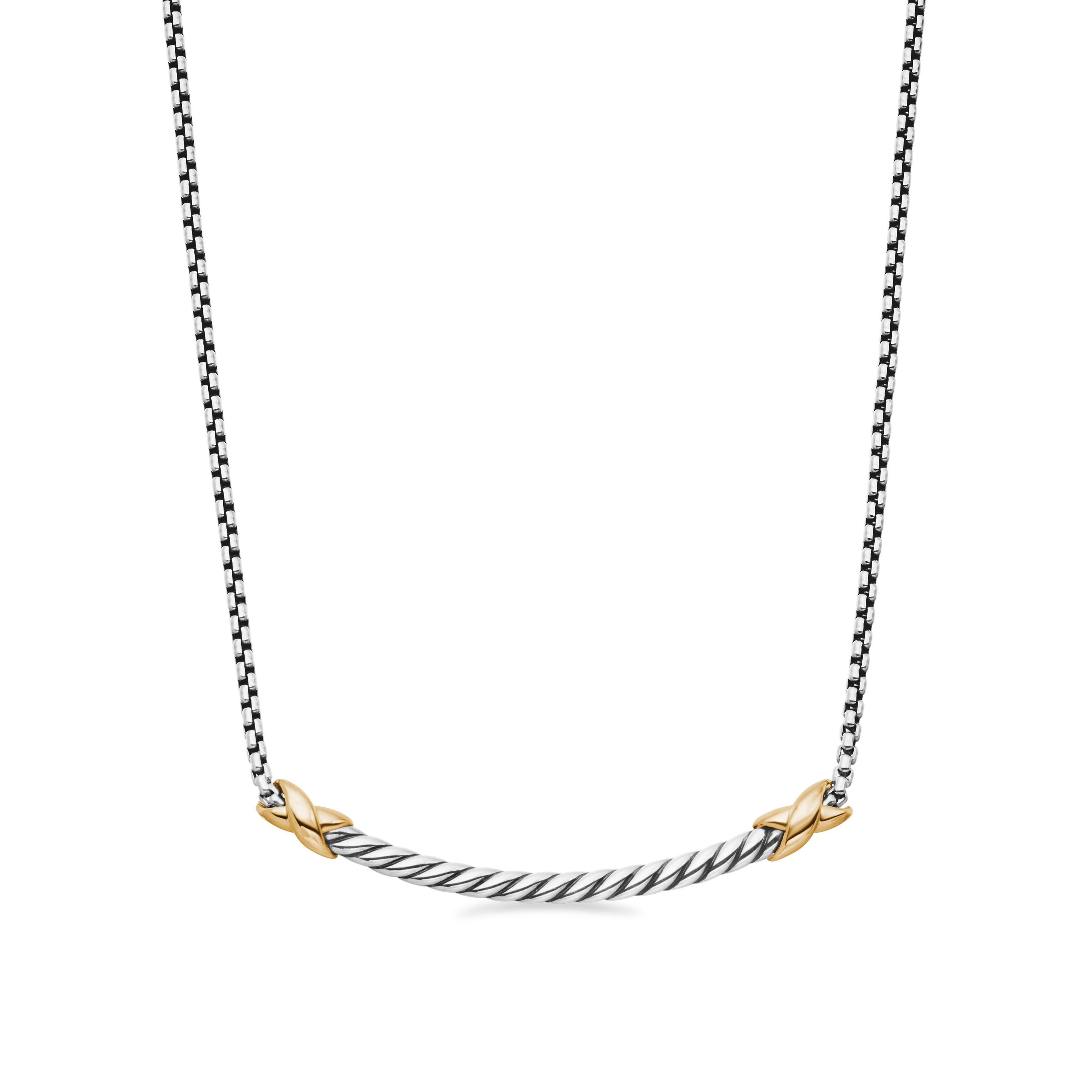 Petite X Bar Station Necklace in Sterling Silver with 18K Yellow Gold