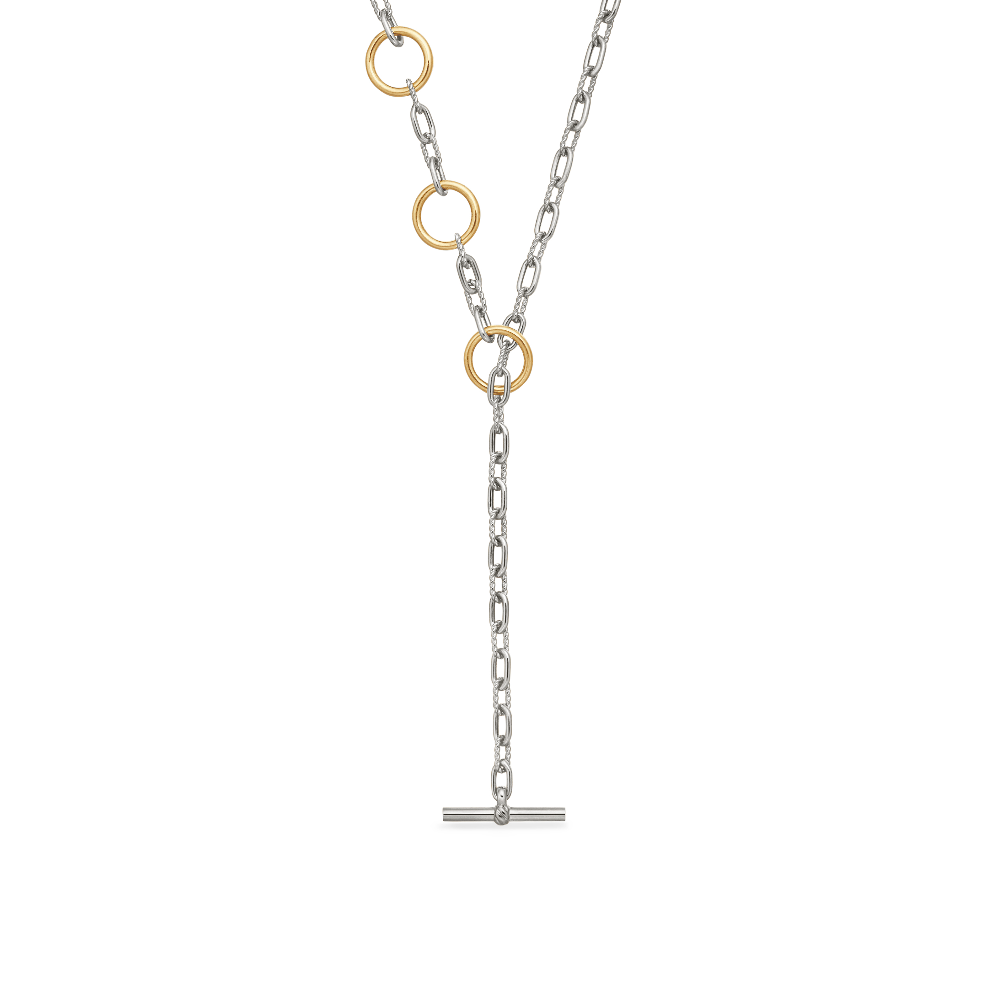 DY Madison® Three Ring Chain Necklace in Sterling Silver with 18K Yellow Gold, 3mm