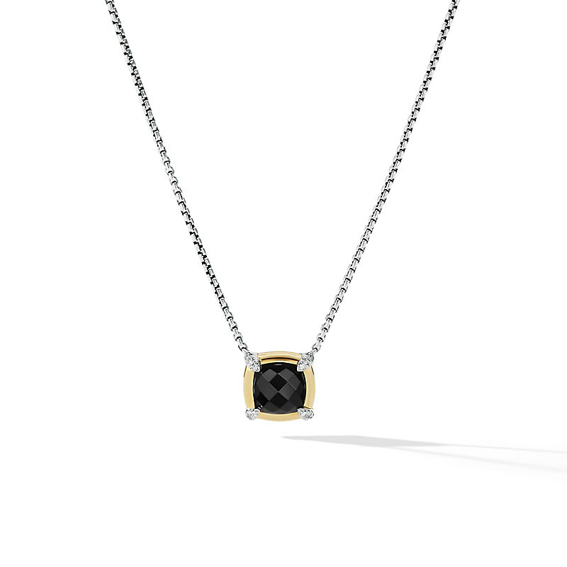 Petite Chatelaine® Pendant Necklace in Sterling Silver with Black Onyx, 18K Yellow Gold and Pave Diamonds