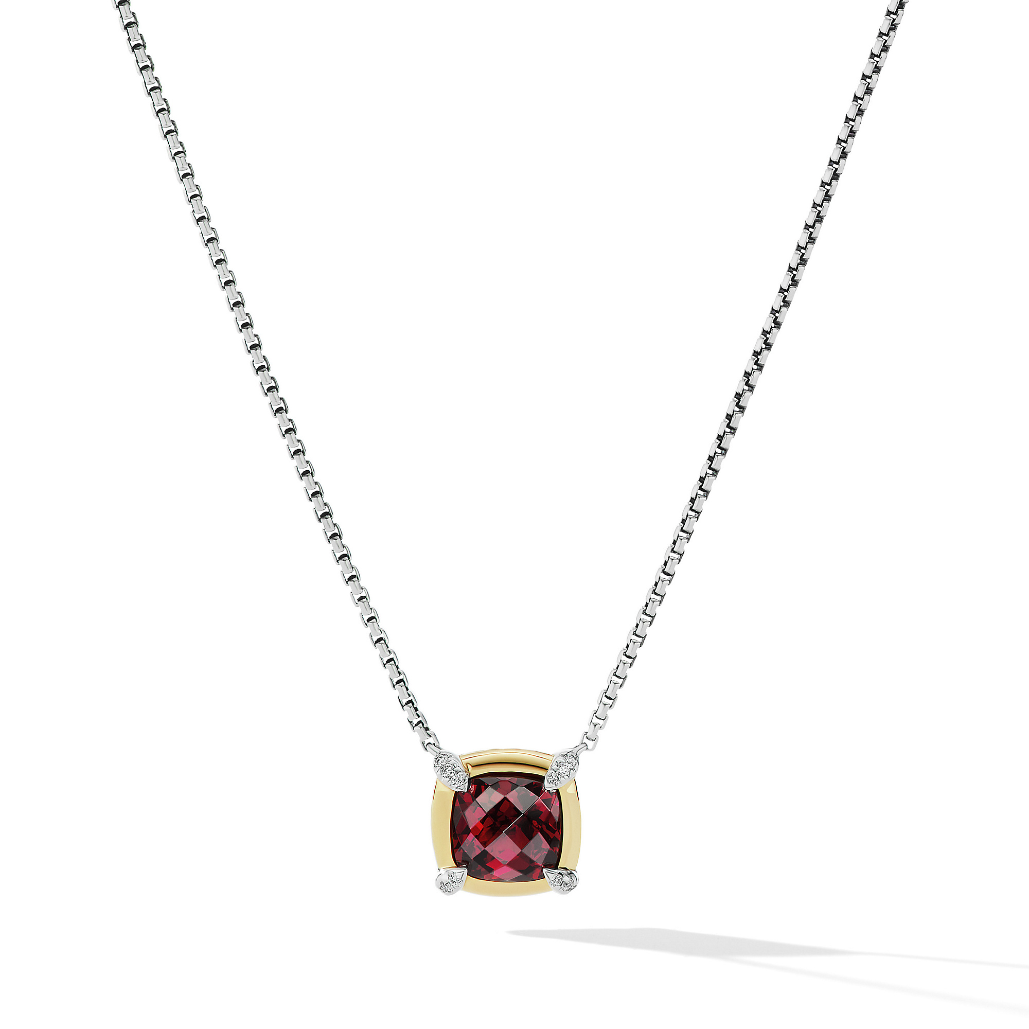 Petite Chatelaine® Pendant Necklace with Garnet, 18K Yellow Gold Bezel and Pave Diamonds
