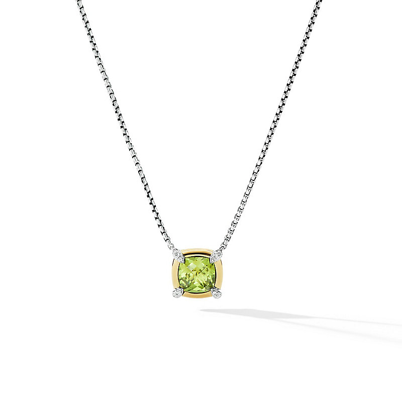 Petite Chatelaine® Pendant Necklace in Sterling Silver with Peridot, 18K Yellow Gold and Pave Diamonds