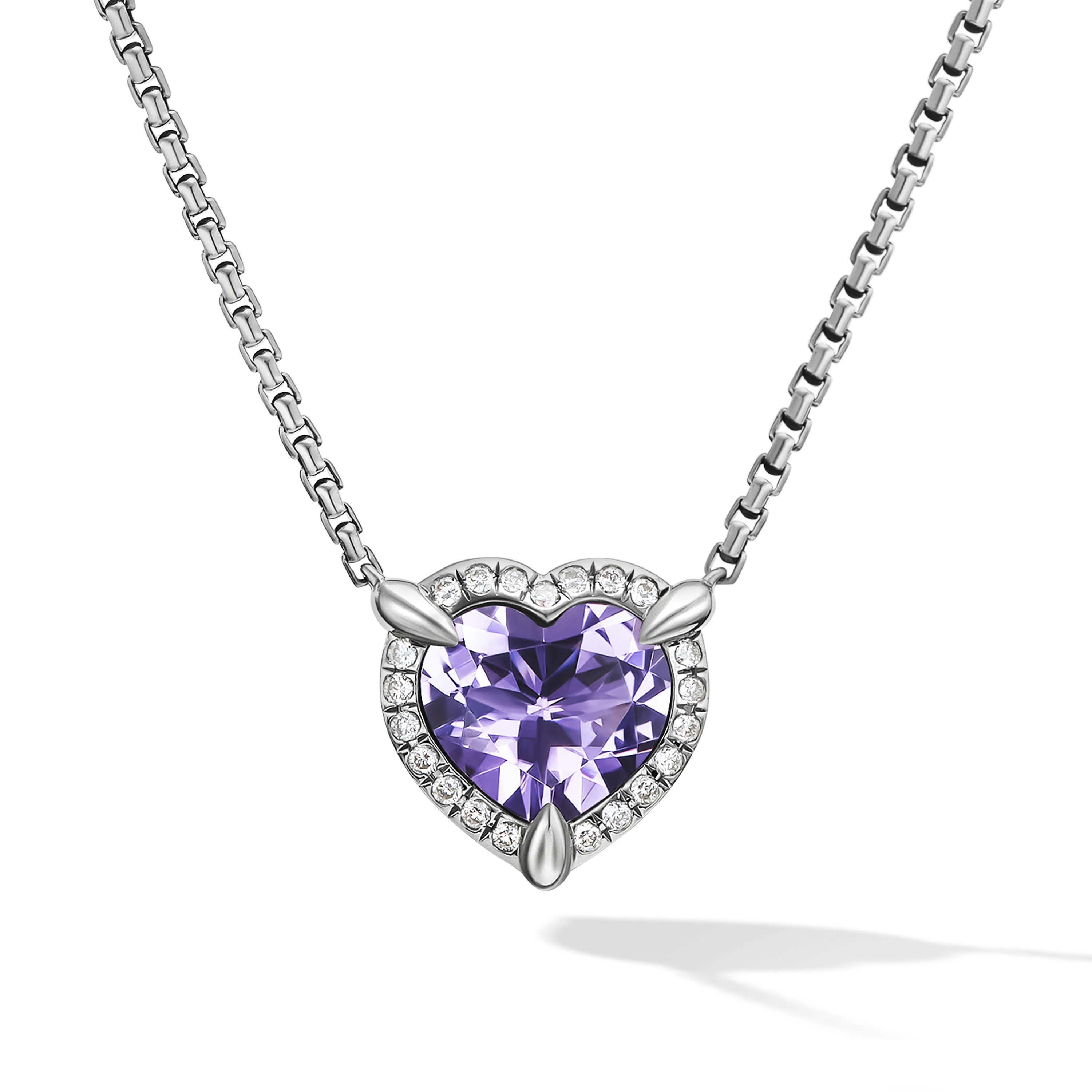 Chatelaine® Heart Pendant Necklace in Sterling Silver with Amethyst and Diamonds, 10.3mm