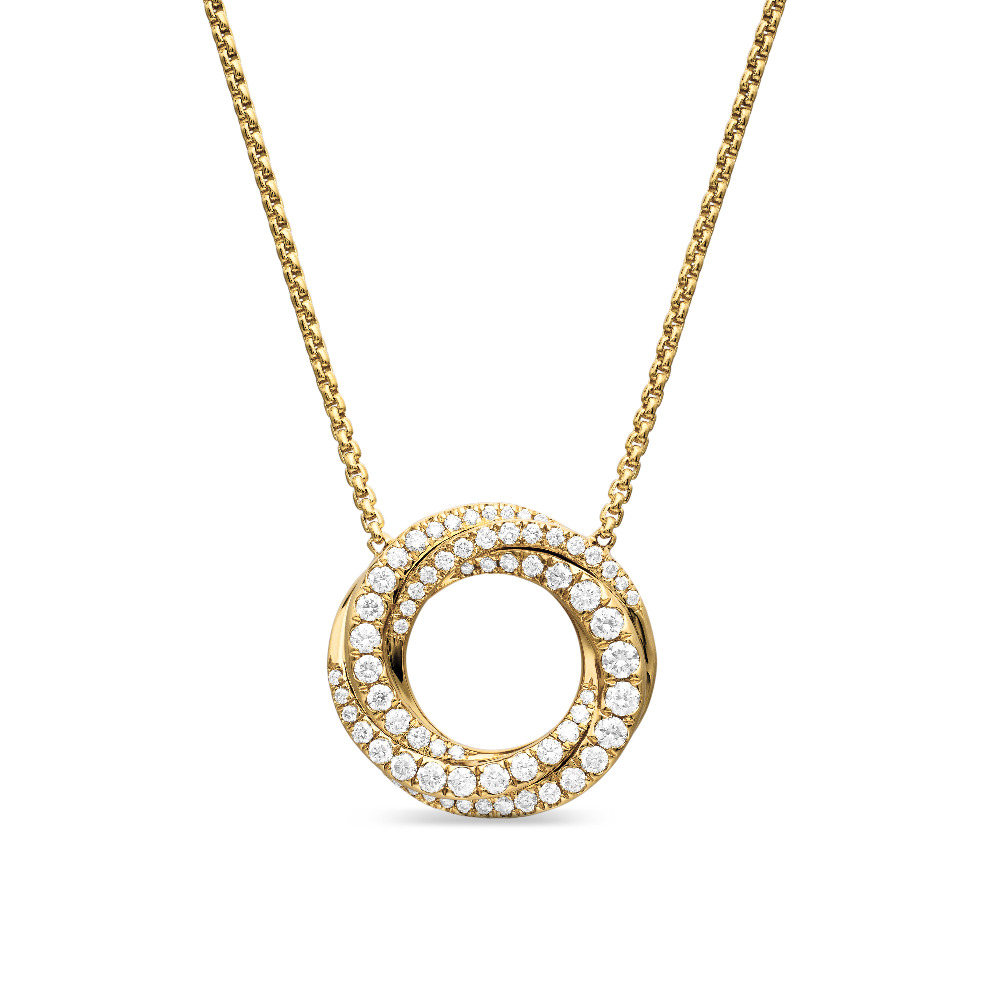 Petite Pavé Crossover Pendant Necklace in 18K Yellow Gold with Diamonds, 15.5mm