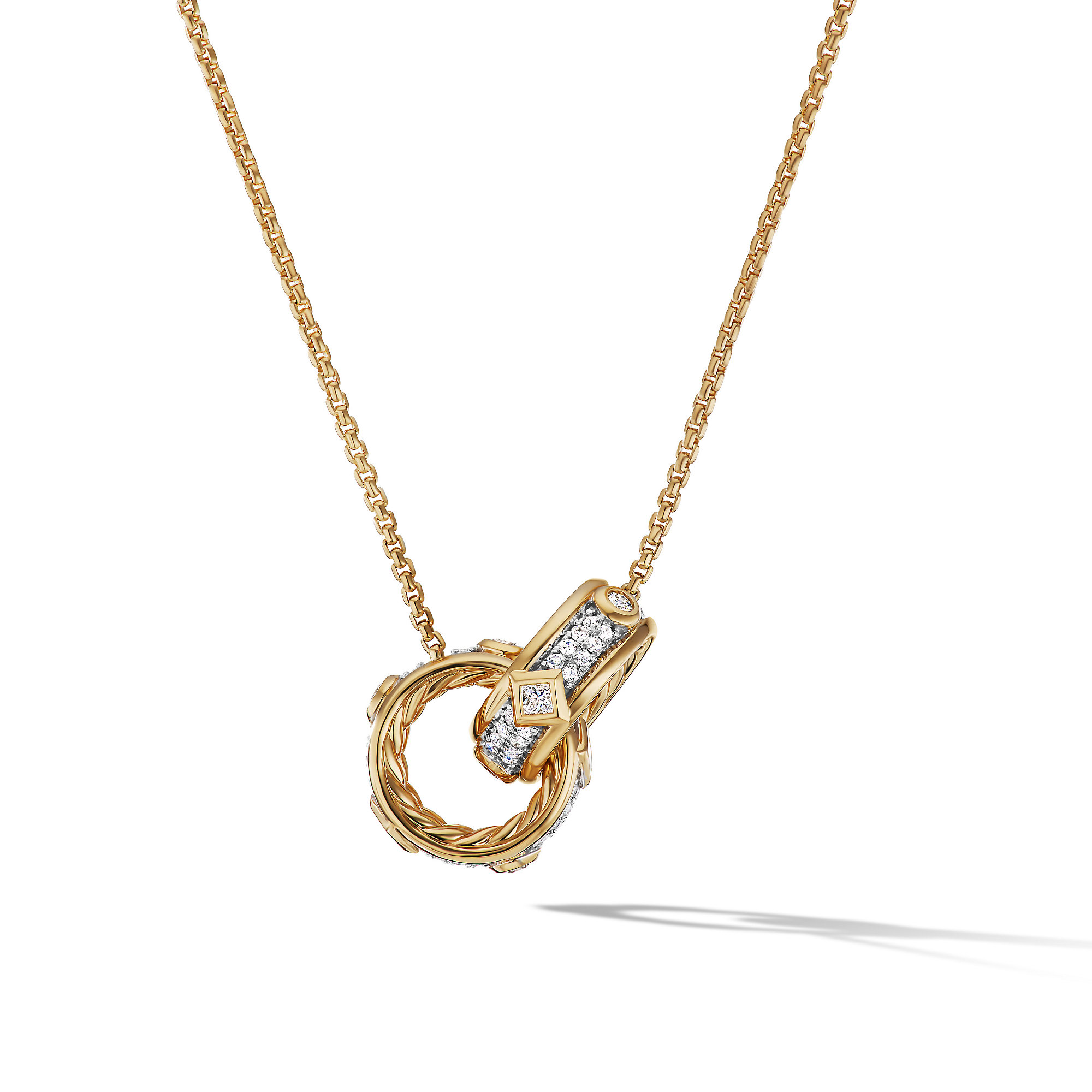 Modern Renaissance Double Pendant Necklace in 18K Yellow Gold with Full Pave Diamonds