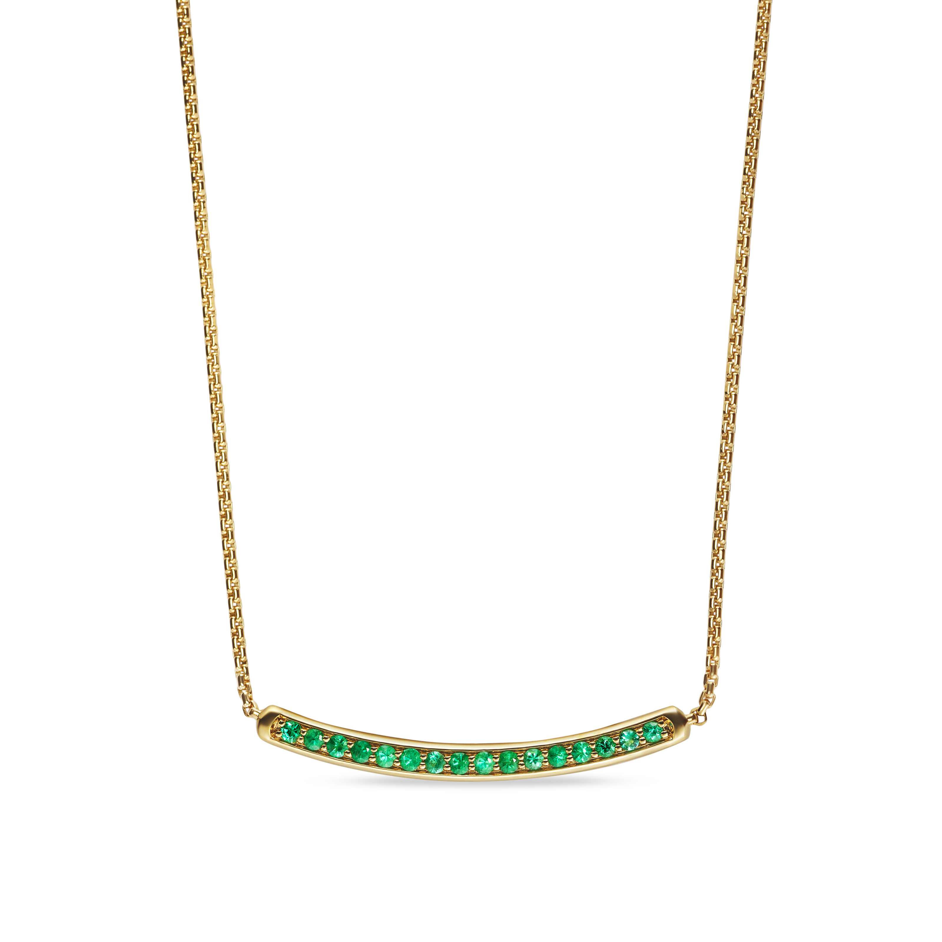 Petite Pavé Bar Necklace in 18K Yellow Gold with Emeralds, 1.25mm