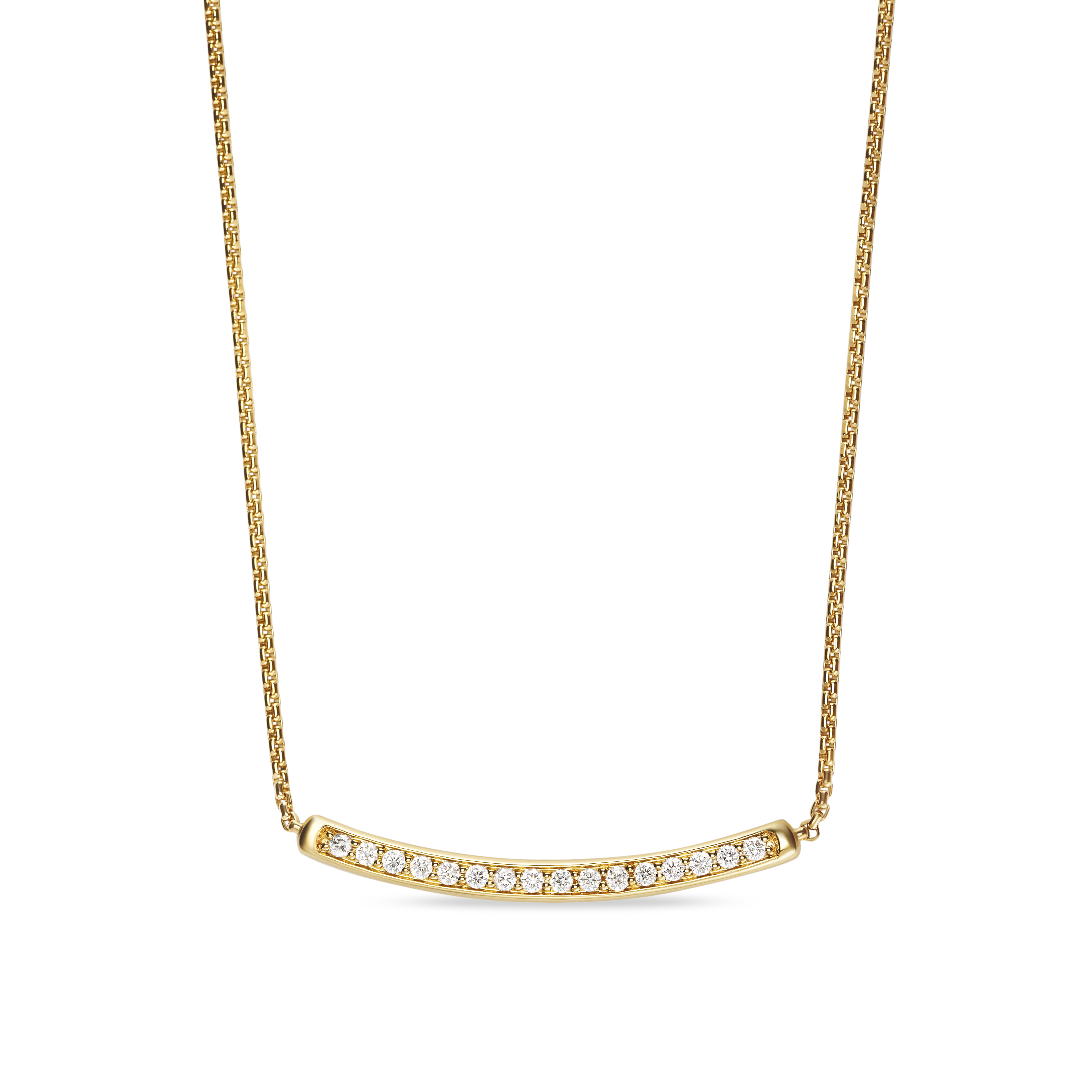 Petite Pavé Bar Necklace in 18K Yellow Gold with Diamonds, 1.25mm
