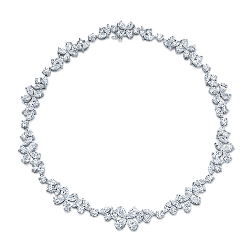 34.67 Carat Platinum Marquise-Cut, Pear Shape and Round Brilliant Diamond Necklace