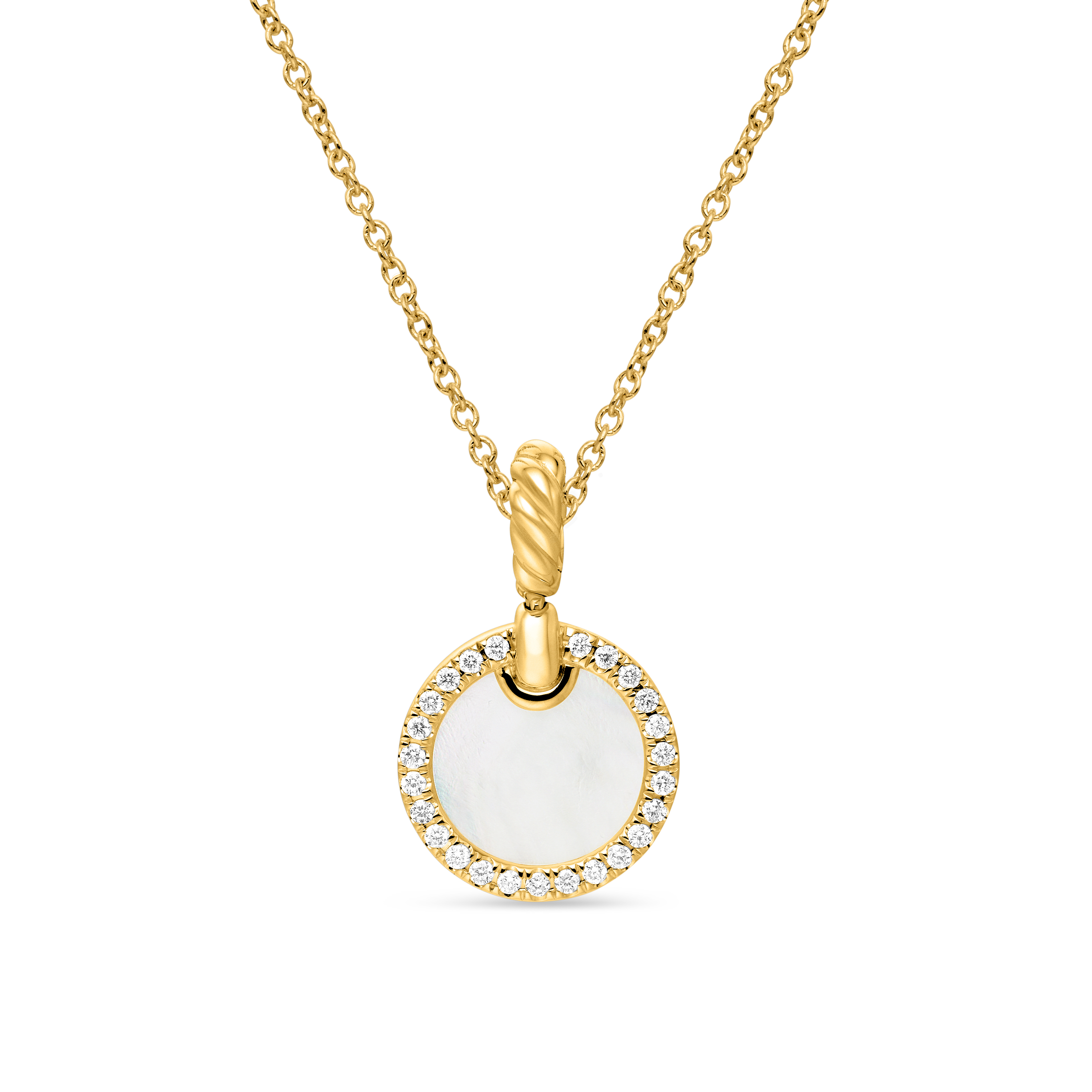 Petite DY Elements® Pendant Necklace in 18K Yellow Gold with Mother of Pearl and Diamonds, 17.8mm