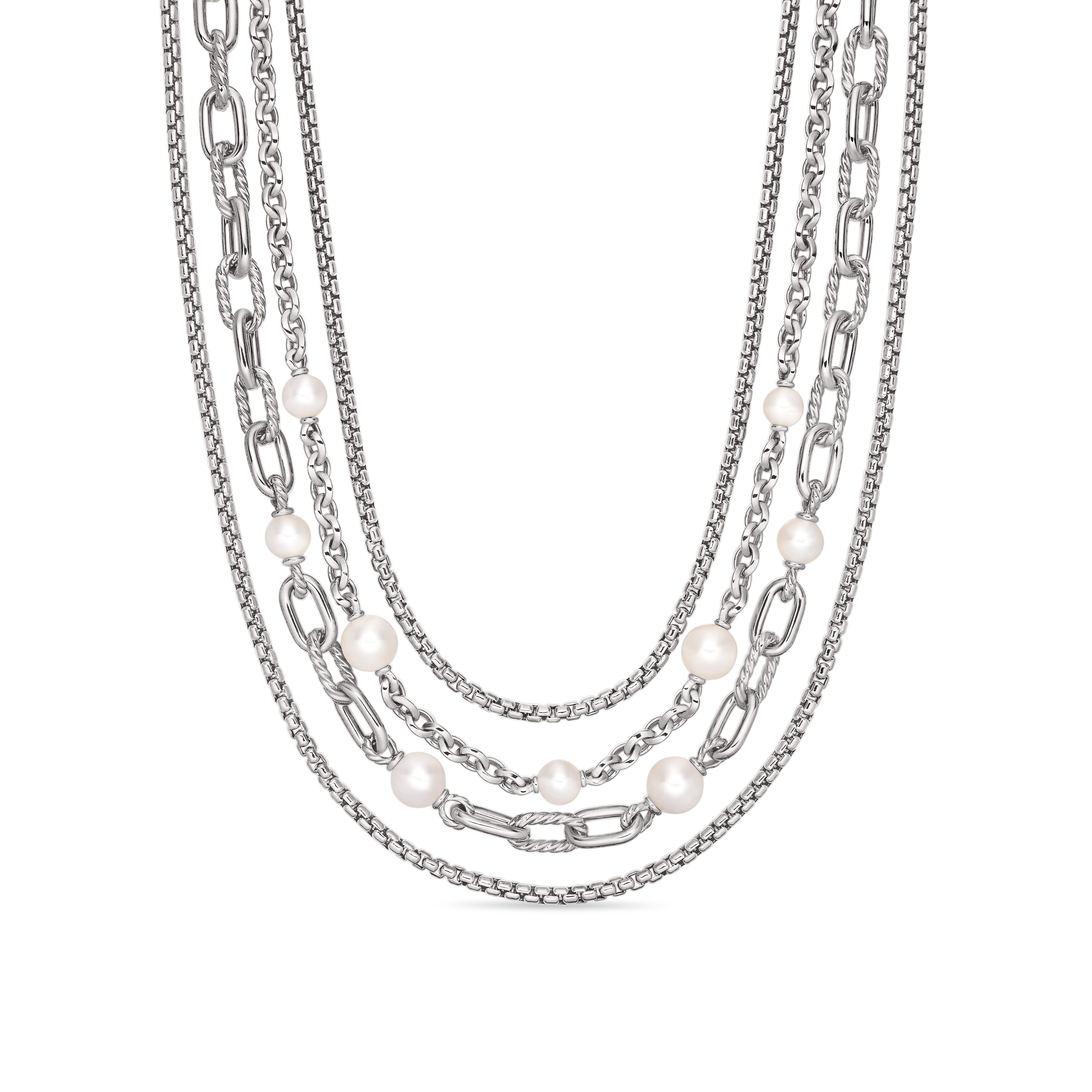 DY Madison® Pearl Multi Row Chain Necklace in Sterling Silver with Pearls