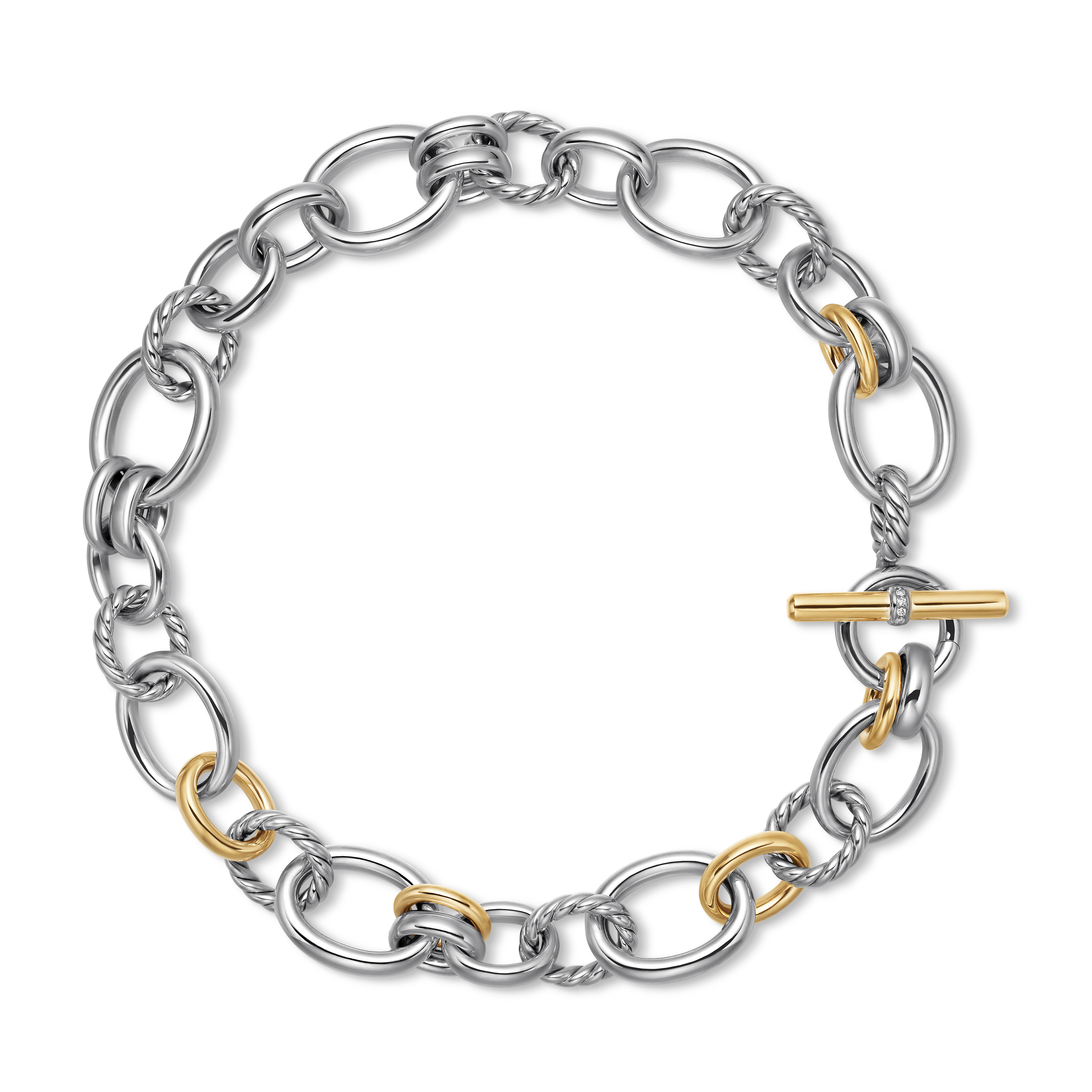 DY Mercer™ Chain Necklace in Sterling Silver with 18K Yellow Gold and Diamonds, 25mm