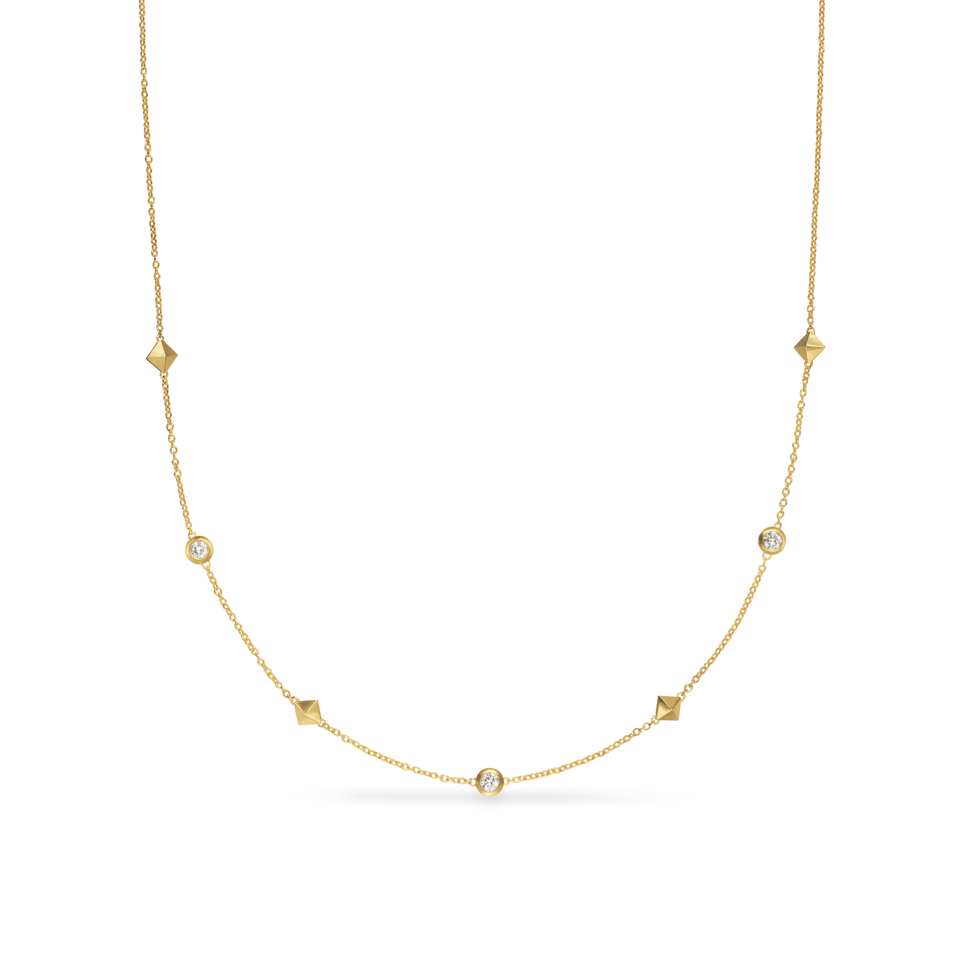 Petite Modern Renaissance Station Necklace in 18K Yellow Gold with Diamonds, 4.6mm