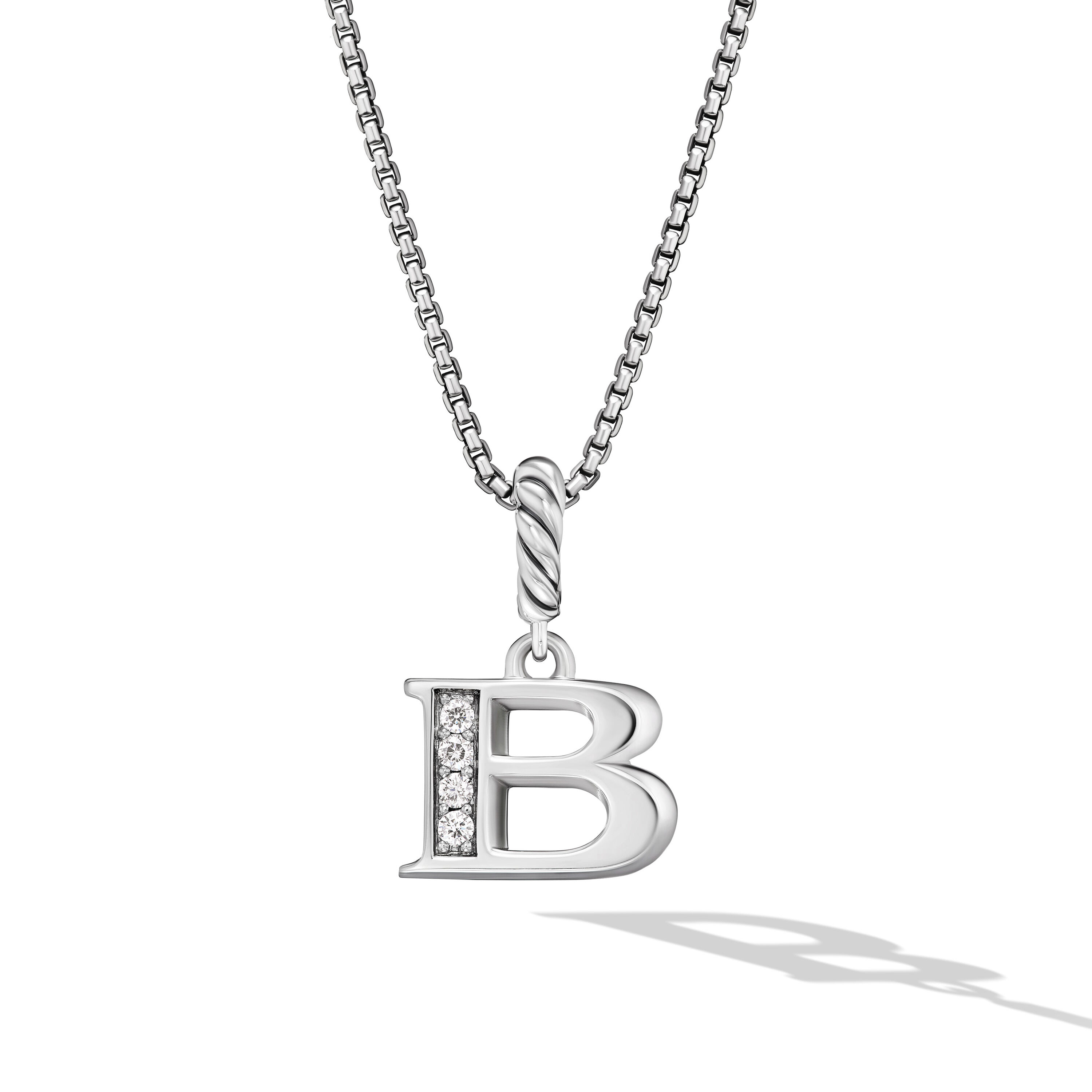 PavÃ© Initial Pendant Necklace in Sterling Silver with Diamond B