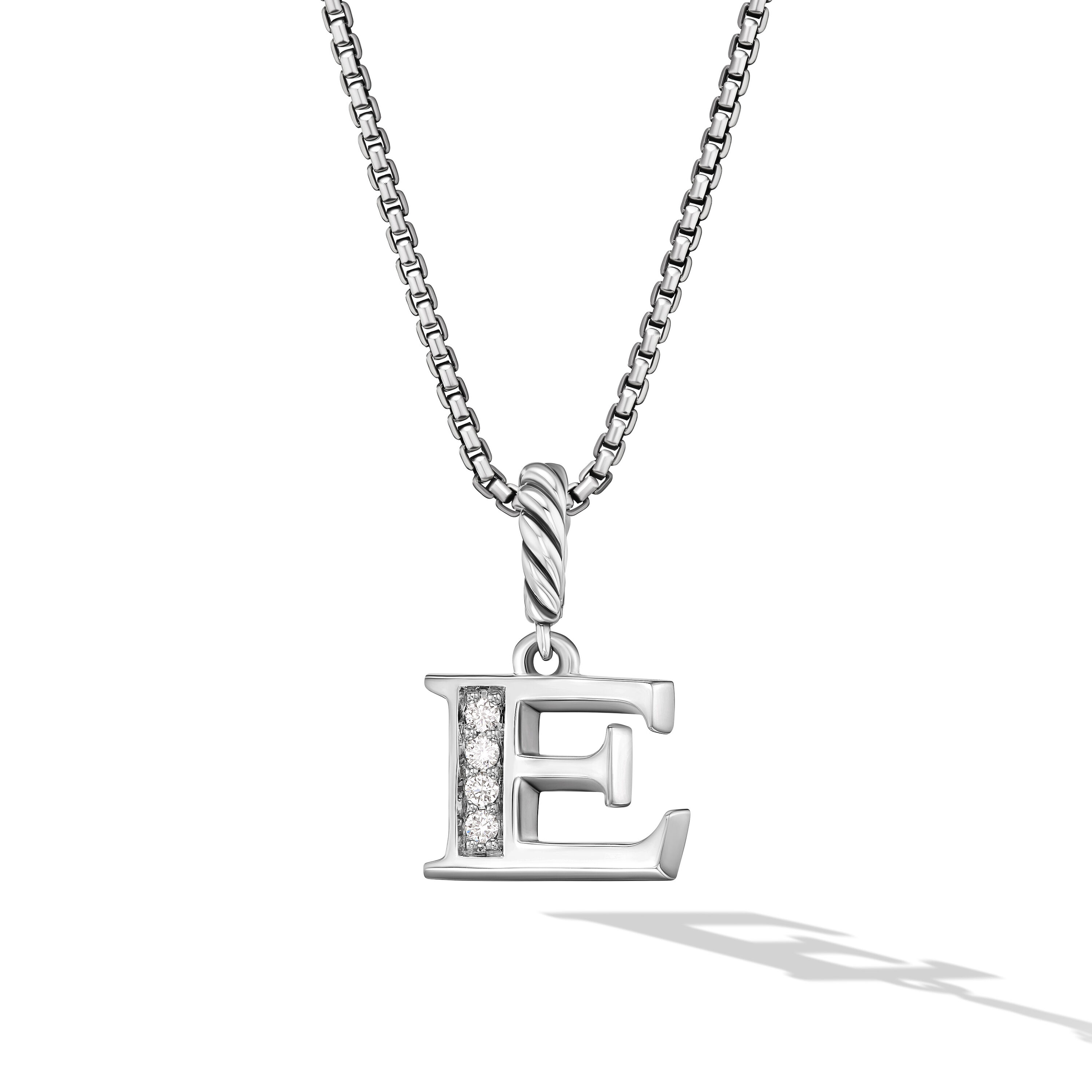PavÃ© Initial Pendant Necklace in Sterling Silver with Diamond E