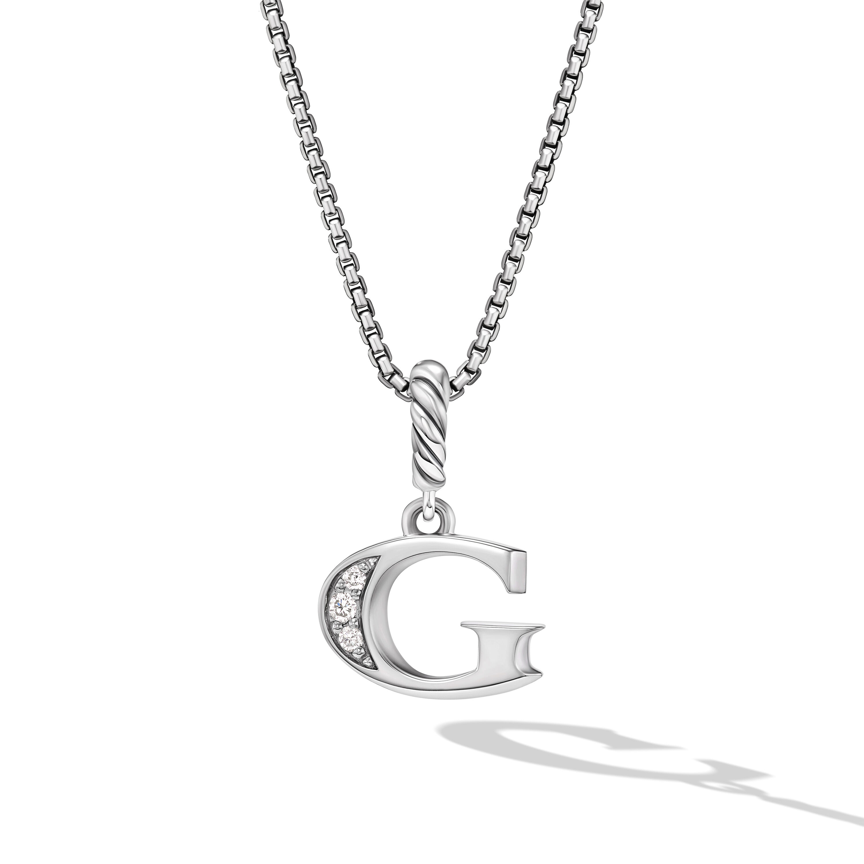 PavÃ© Initial Pendant Necklace in Sterling Silver with Diamond G