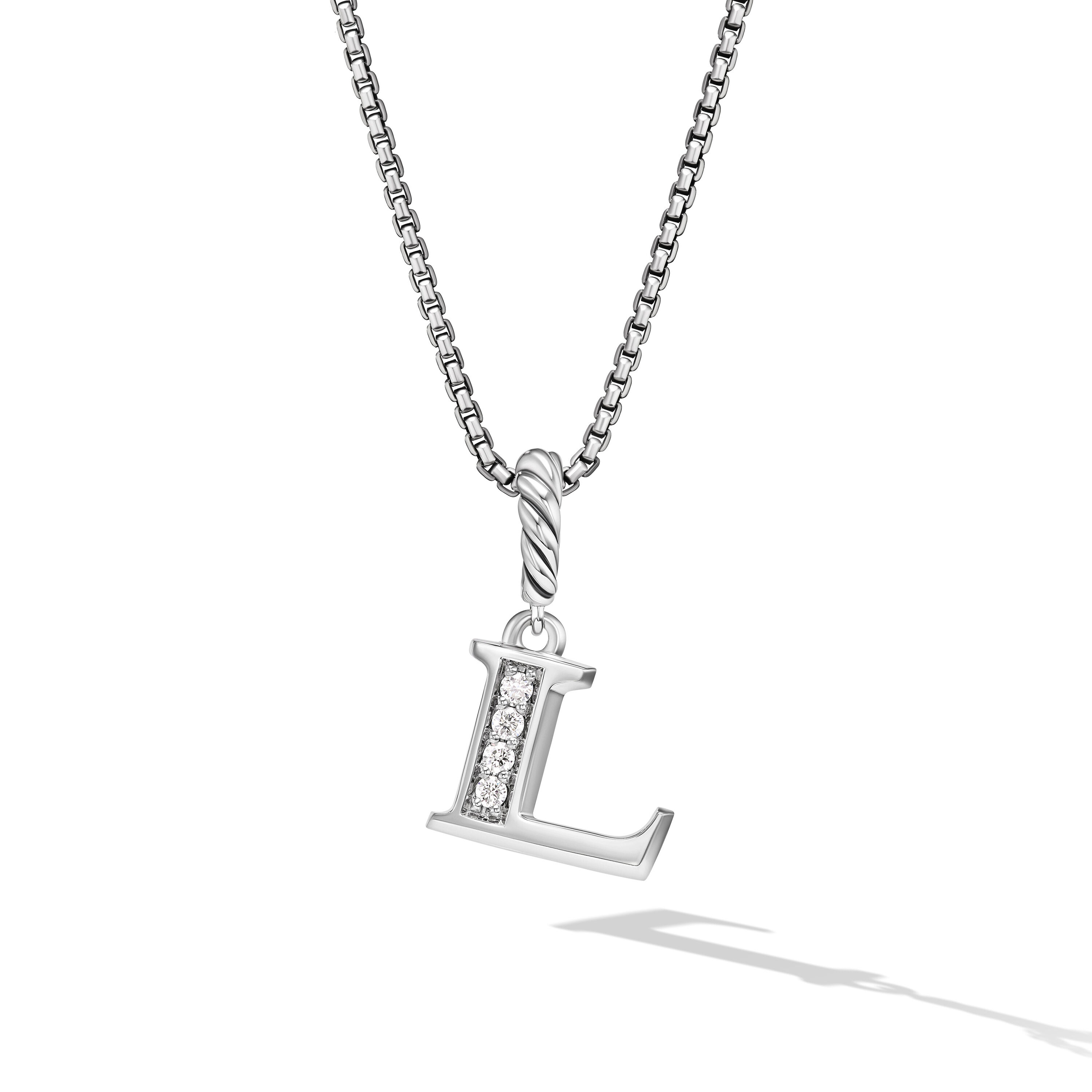 PavÃ© Initial Pendant Necklace in Sterling Silver with Diamond L