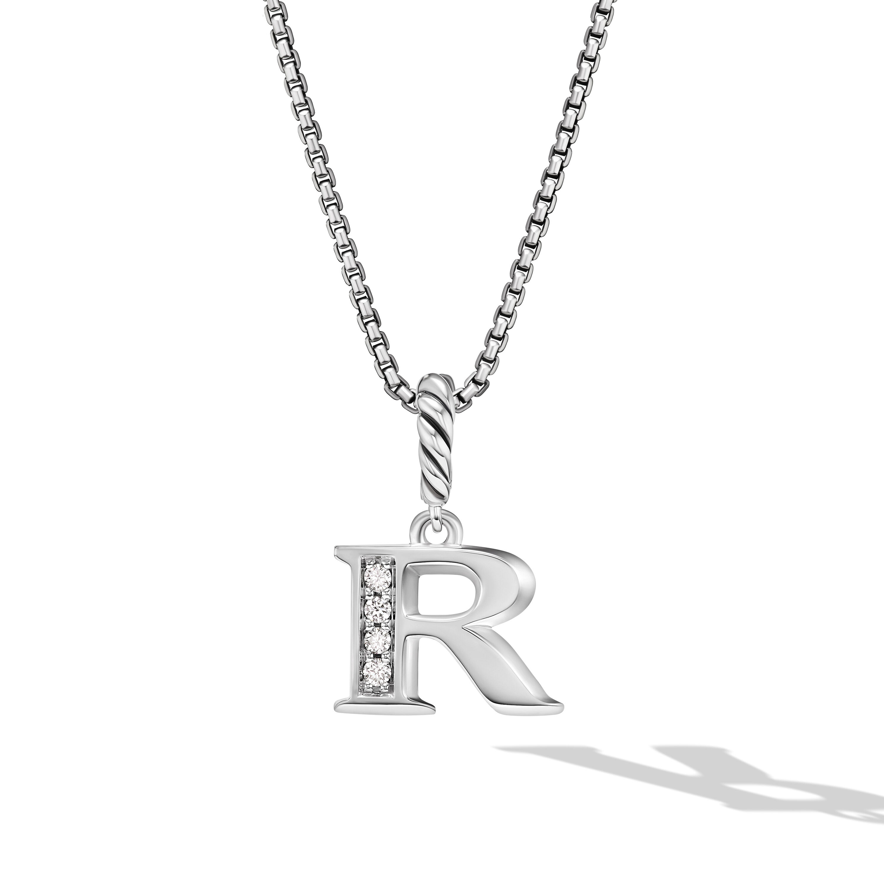 PavÃ© Initial Pendant Necklace in Sterling Silver with Diamond R